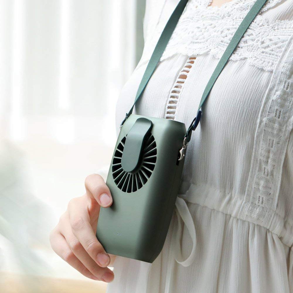 LXB Multi-Function Portable Small Fan - USB Rechargeable Hanging Neck Fan, Waist Clip Fan & Desktop Fan - Army Green - Perfect for Outdoor Activities, Office & Travel