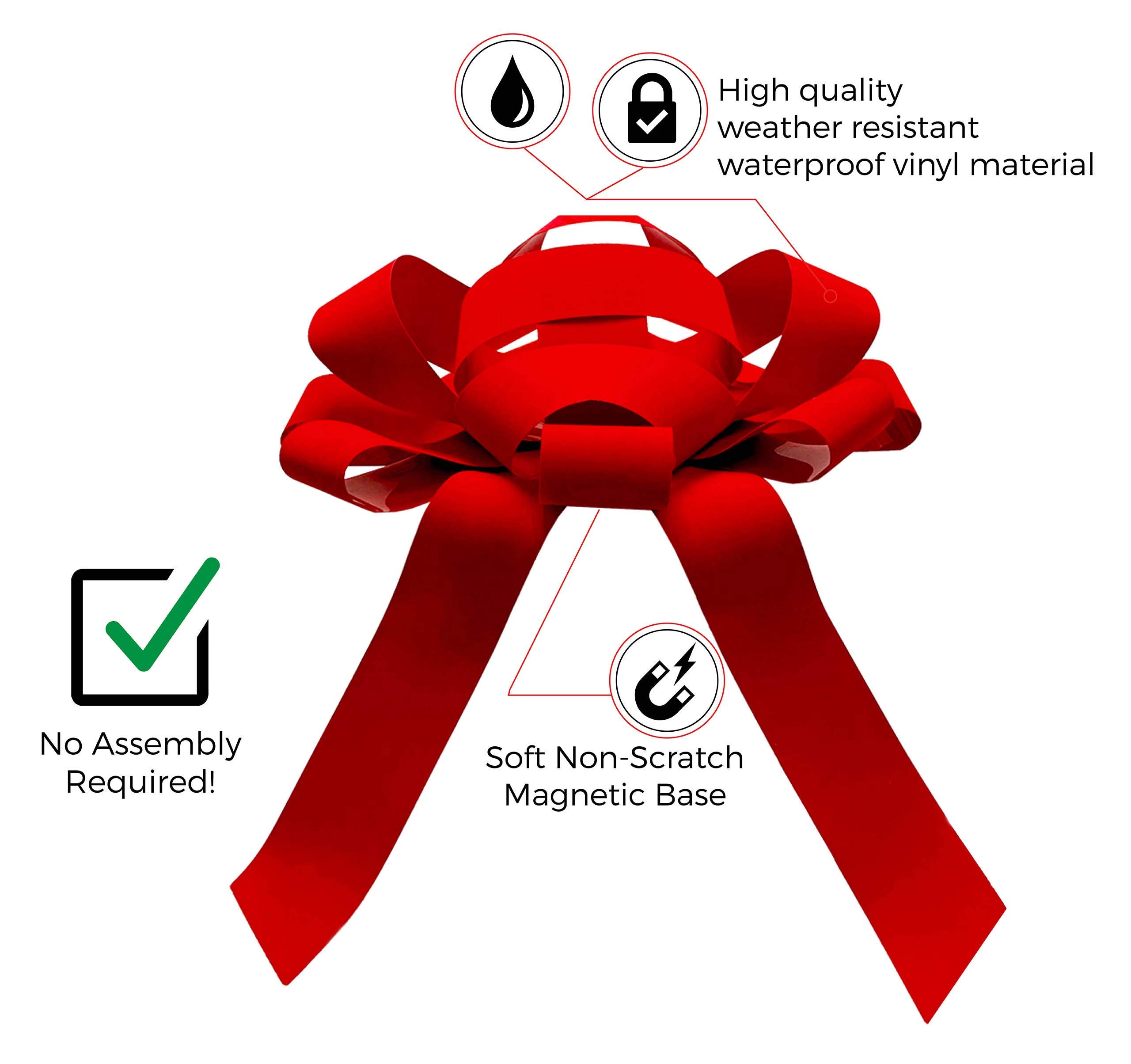 CarBowz Big Car Bow - Giant 30 Inch Red Vinyl Bow for Sweet 16 Birthday Decorations | Non-Scratch Magnetic Car Decoration | Weather Resistant Vehicle Accessory for Birthday Surprises, Graduation & Special Events