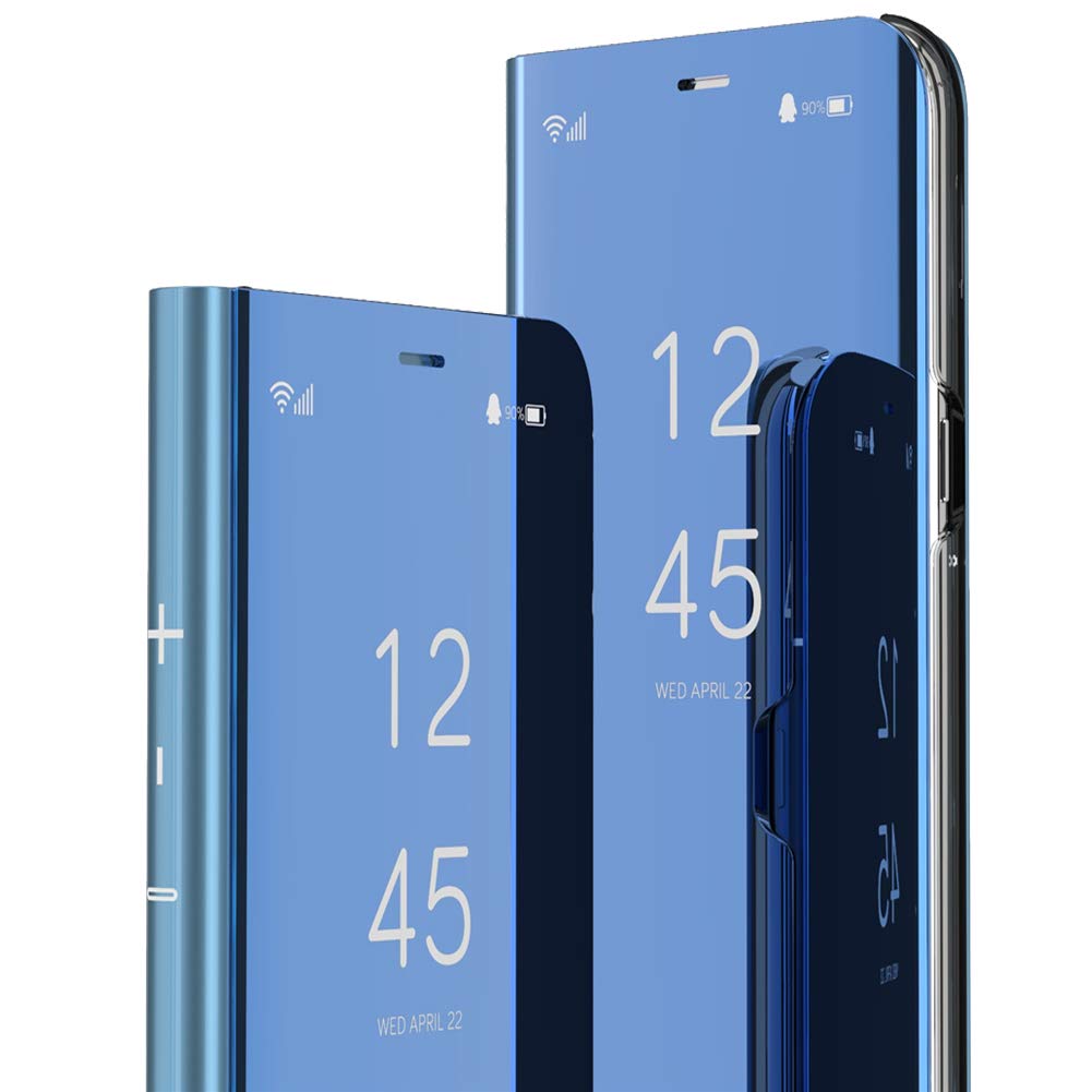 MRSTERUS Redmi 9C Phone Case - Slim Luxury Clear View Mirror Finish, Shockproof Anti-Scratch Protection with Flip Kickstand | Full Body Protective Cover for Xiaomi Redmi 9C (Mirror Blue) | Perfect for Daily Use, Work & Travel