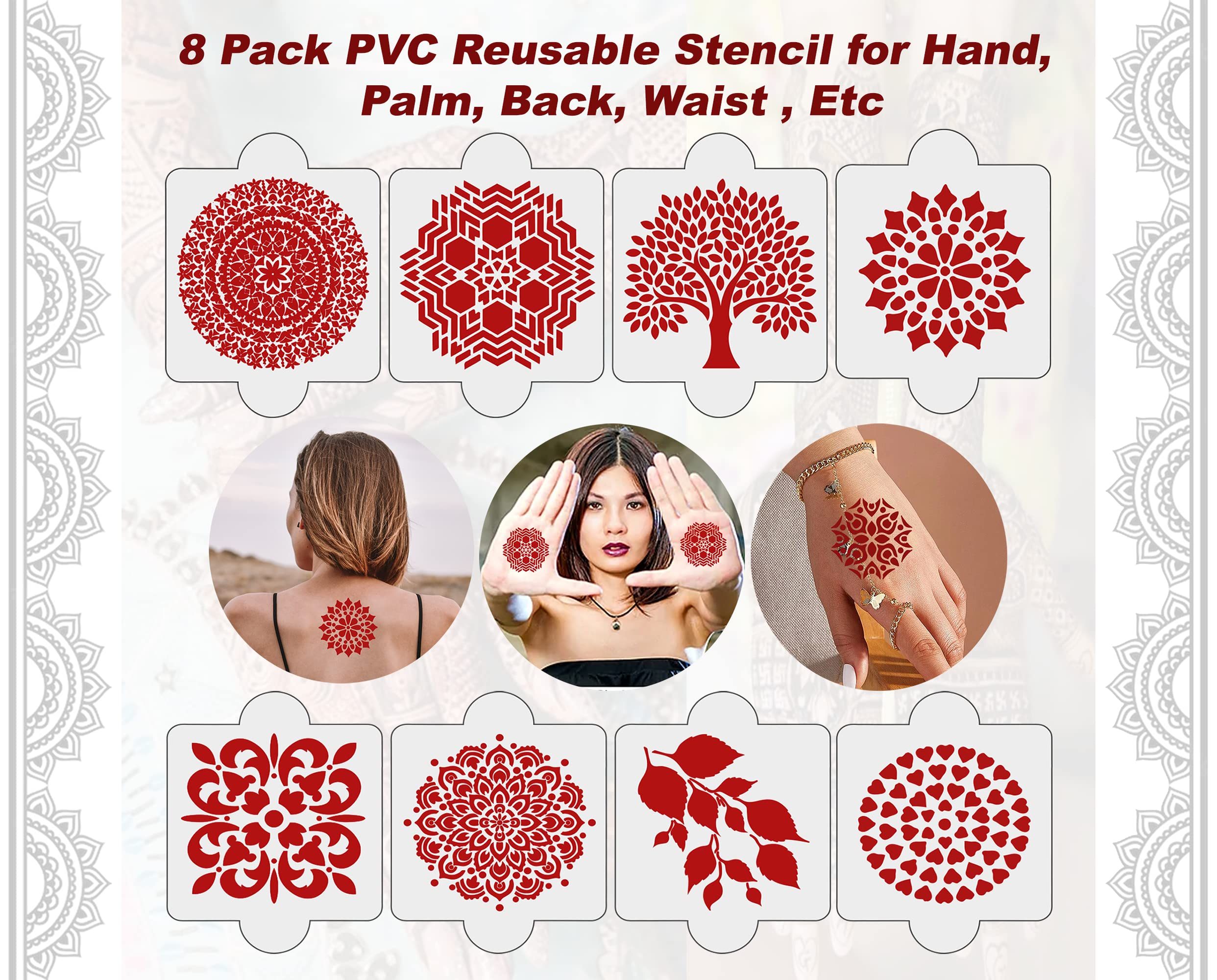 20 Pcs Reusable Henna Stencil Stickers for Hands - Easy Mehandi Design Templates for Girls, Women, Kids & Teens (D-2267) | Perfect for Parties, Weddings & Festive Occasions