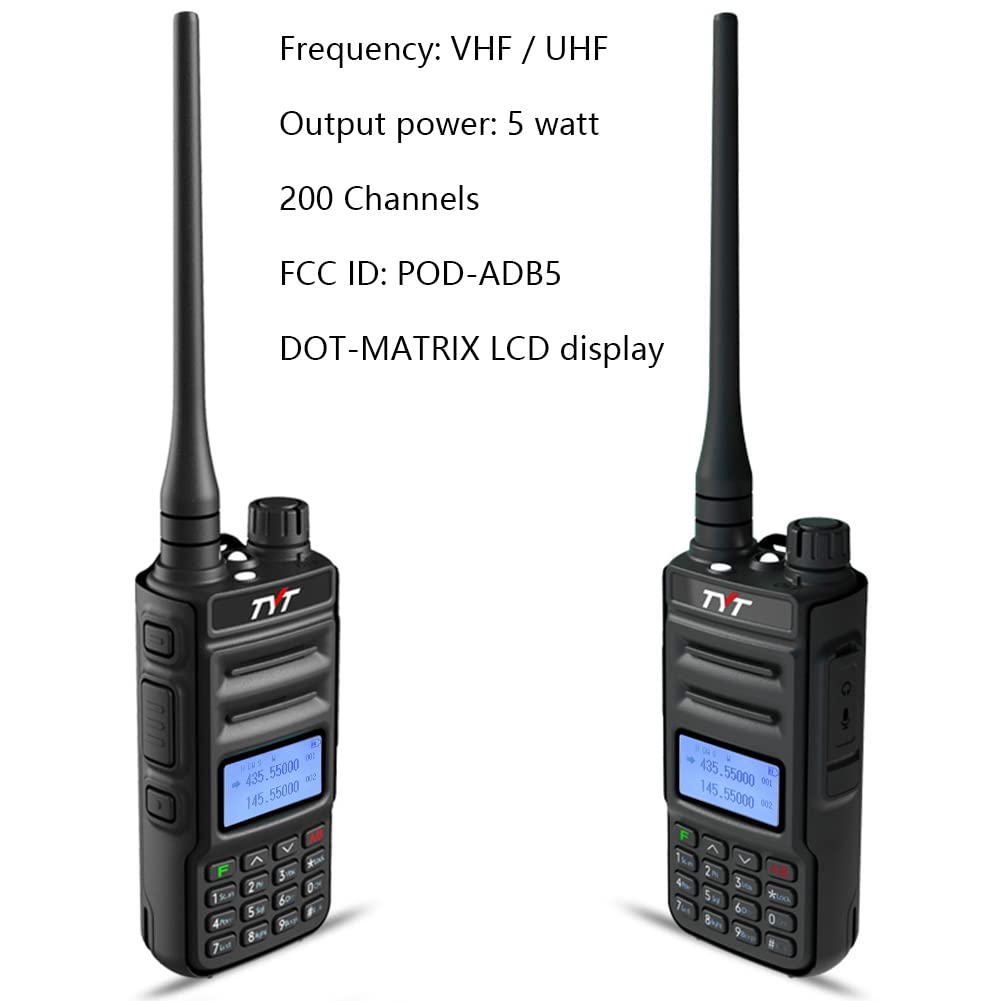 TYT TH-UV88 Dual Band VHF UHF Ham Radio Handheld 2 Pack - Long Range 200 Channel Walkie Talkies for Adults with Rechargeable Battery, LCD Display, DTMF & Chirp Support - Perfect for Outdoor Adventures, Emergency Communication and Group Activities (Black)