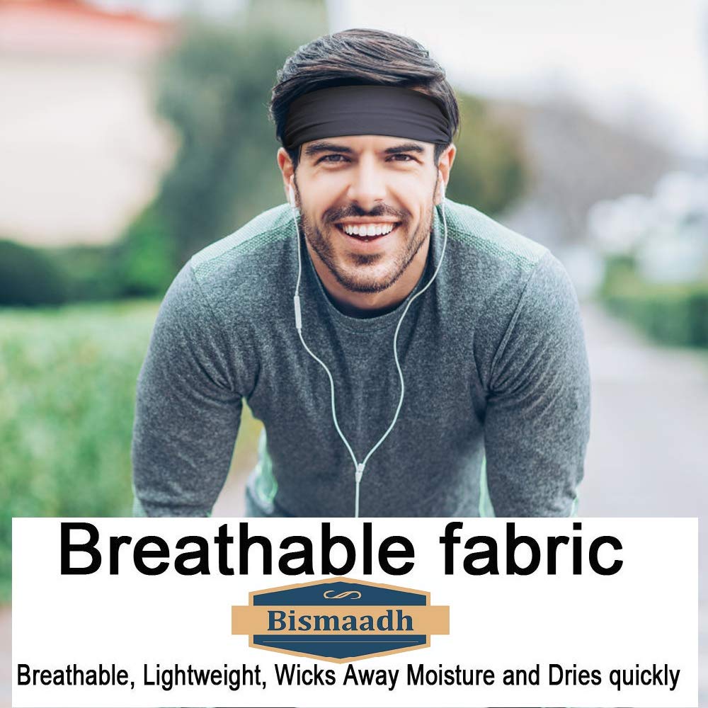BISMAADH Men's Headband - Sweat Absorbing Headbands for Running, Sports & Workouts - Breathable Stretch Athletic Sweatbands for Tennis, Football & Exercise - Moisture Wicking Performance Headwear for Active Lifestyles & Outdoor Activities