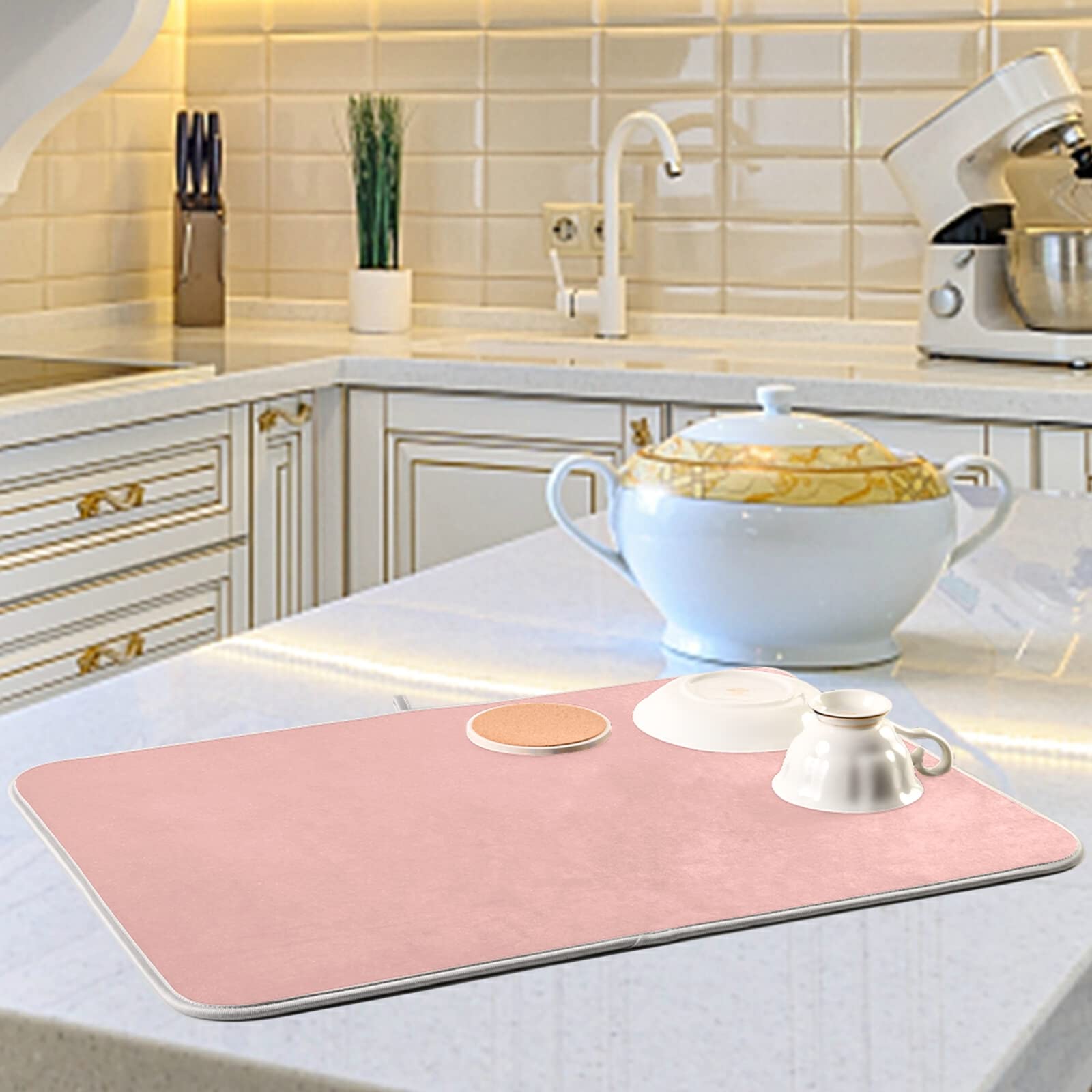 Rose Gold XL Dish Drying Mat - 18x24 Inch Heat-Resistant Microfiber Kitchen Counter Accessory | Perfect for Drying Dishes, Protecting Countertops & Stylish Kitchen Decor