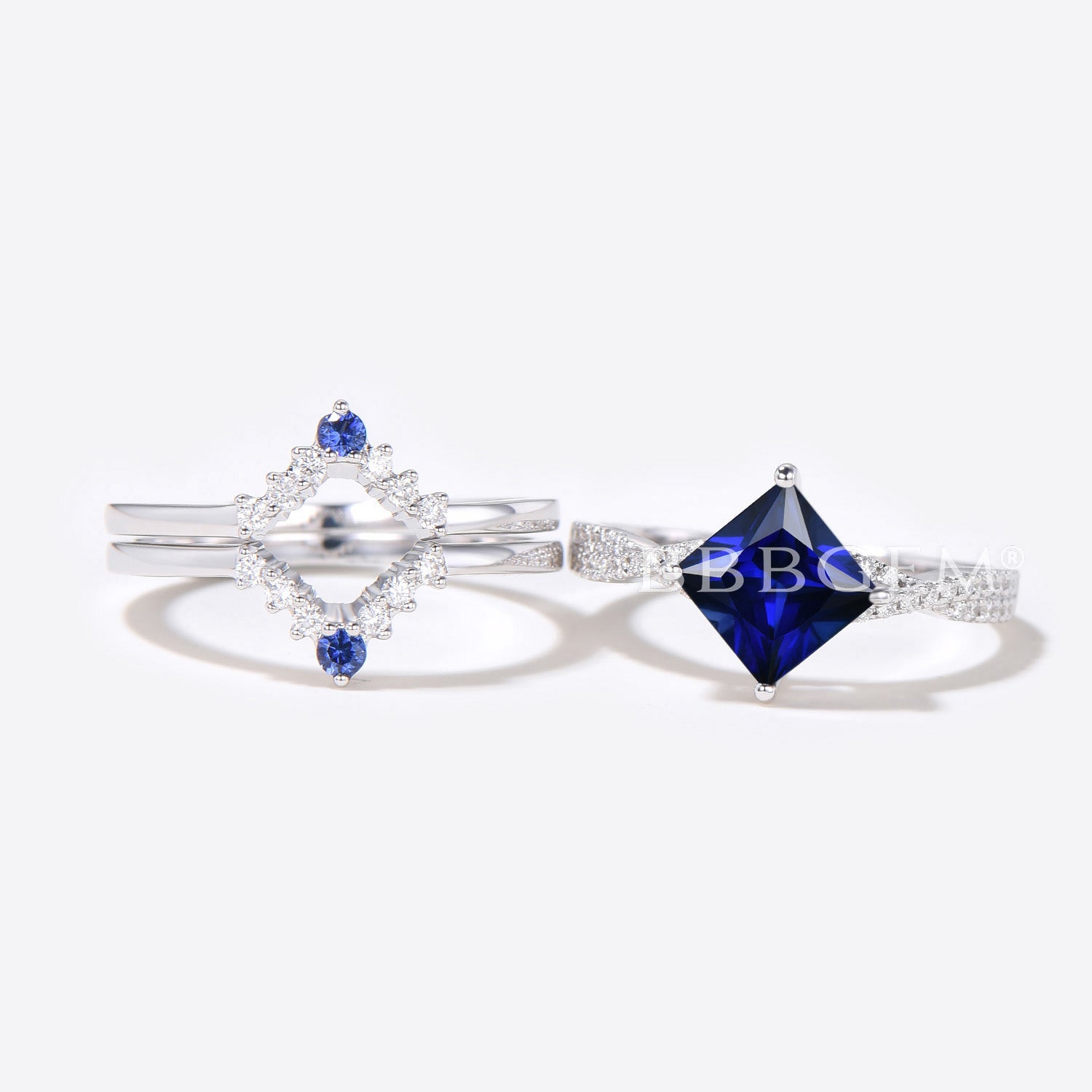 Infinity Twist Sapphire Engagement Ring Set with 3 Diamonds - Elegant Bridal Jewelry for Wedding, Proposal & Anniversary Gifts