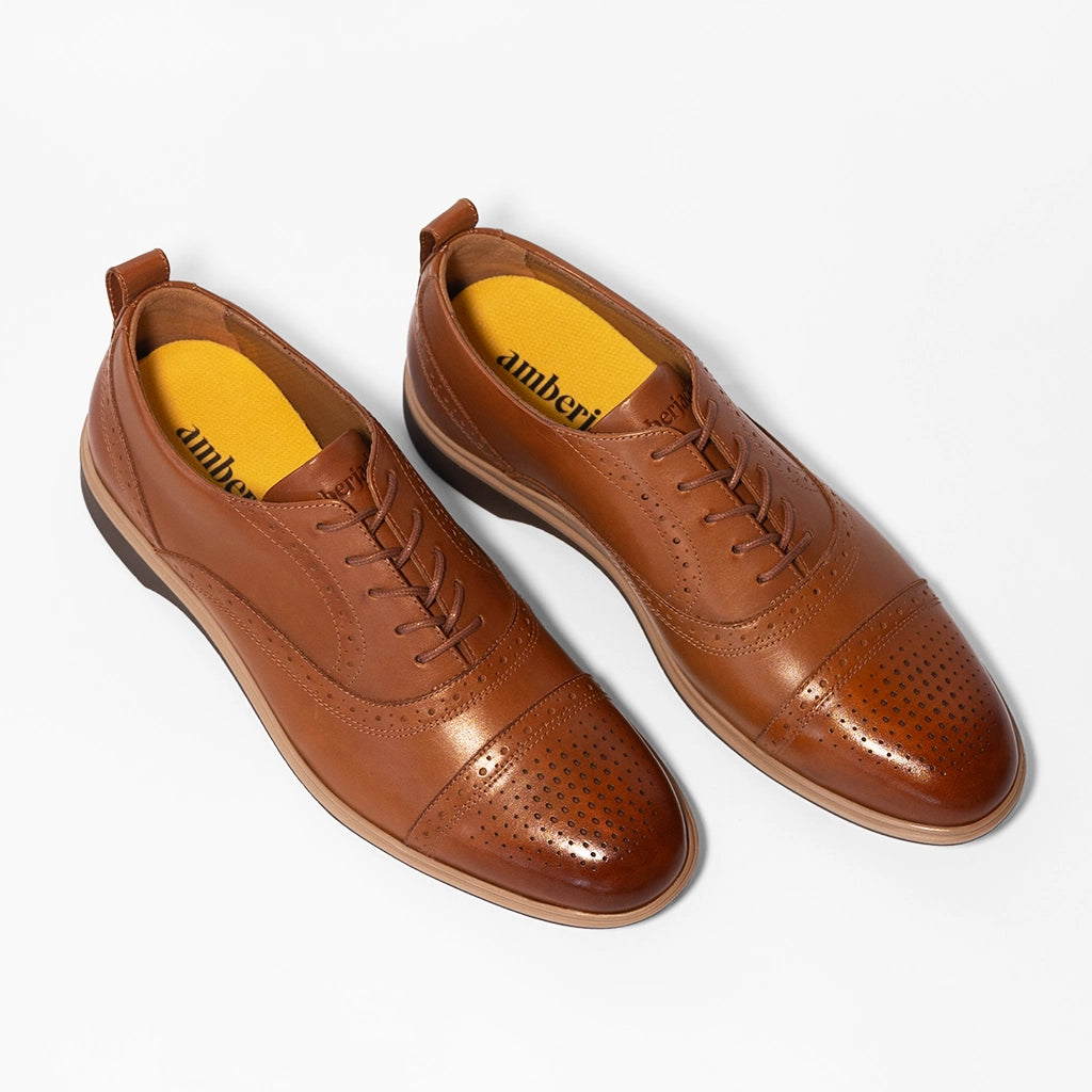 Premium Cap Toe Oxford Dress Shoes for Men - Honey Brown Leather - Perfect for Business, Weddings & Formal Events