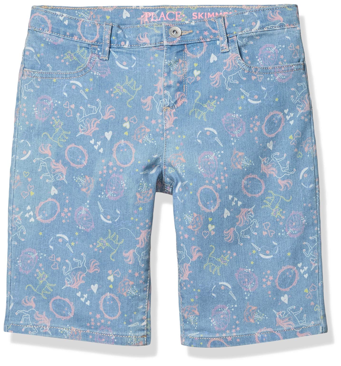 The Children's Place Girls' Unicorn Print Denim Skimmer Shorts | Cute Casual Summer Shorts for Toddler & Kids | Perfect for Playdates, School & Outdoor Activities