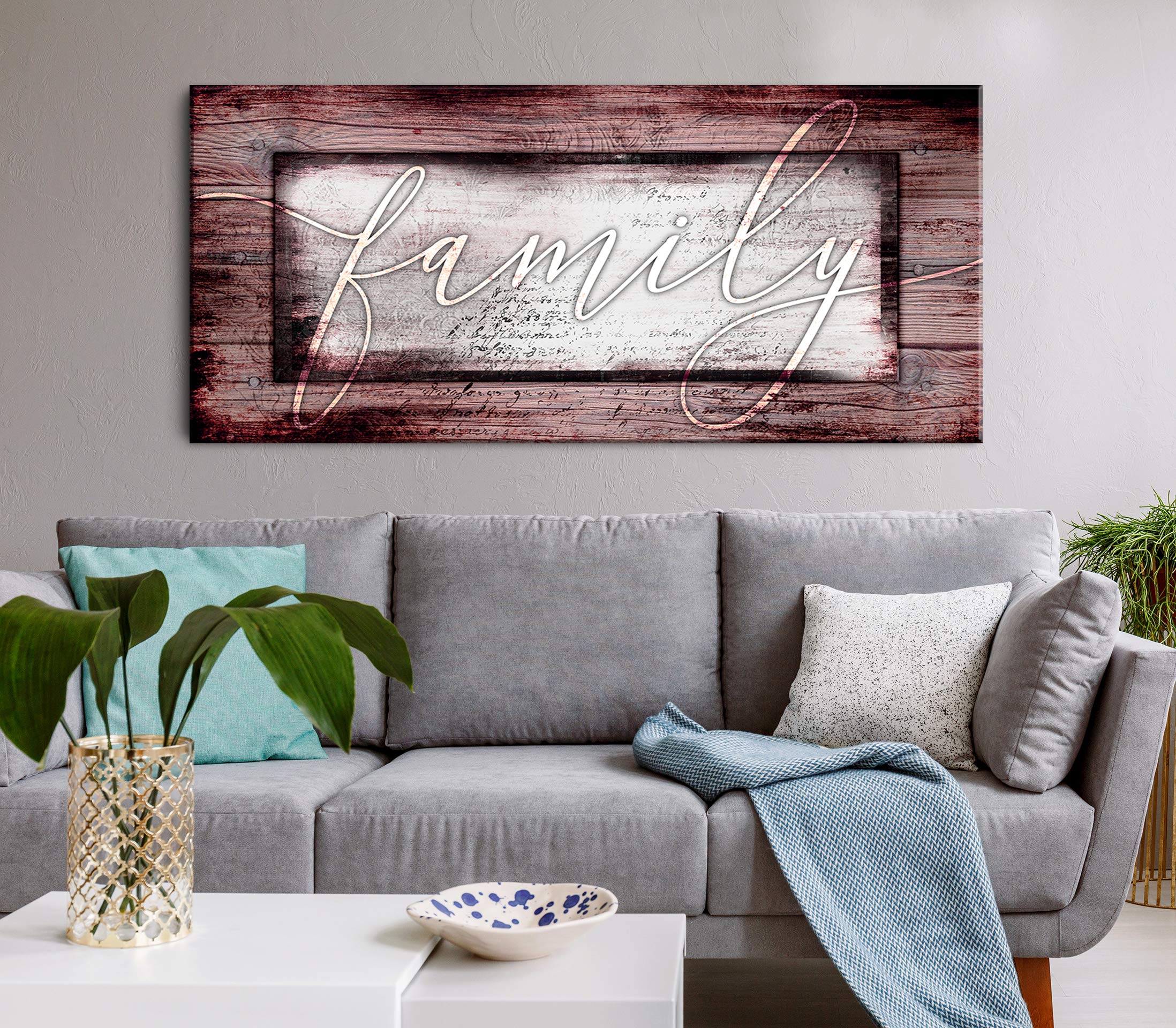 Farmhouse Rustic Wall Art - Large Framed Canvas Painting for Living Room Decor, Family Home Decor, Housewarming Gift (Wine Red, 42x19) - Perfect for Farmhouse Style, Rustic Themed Rooms & Cozy Home Decor