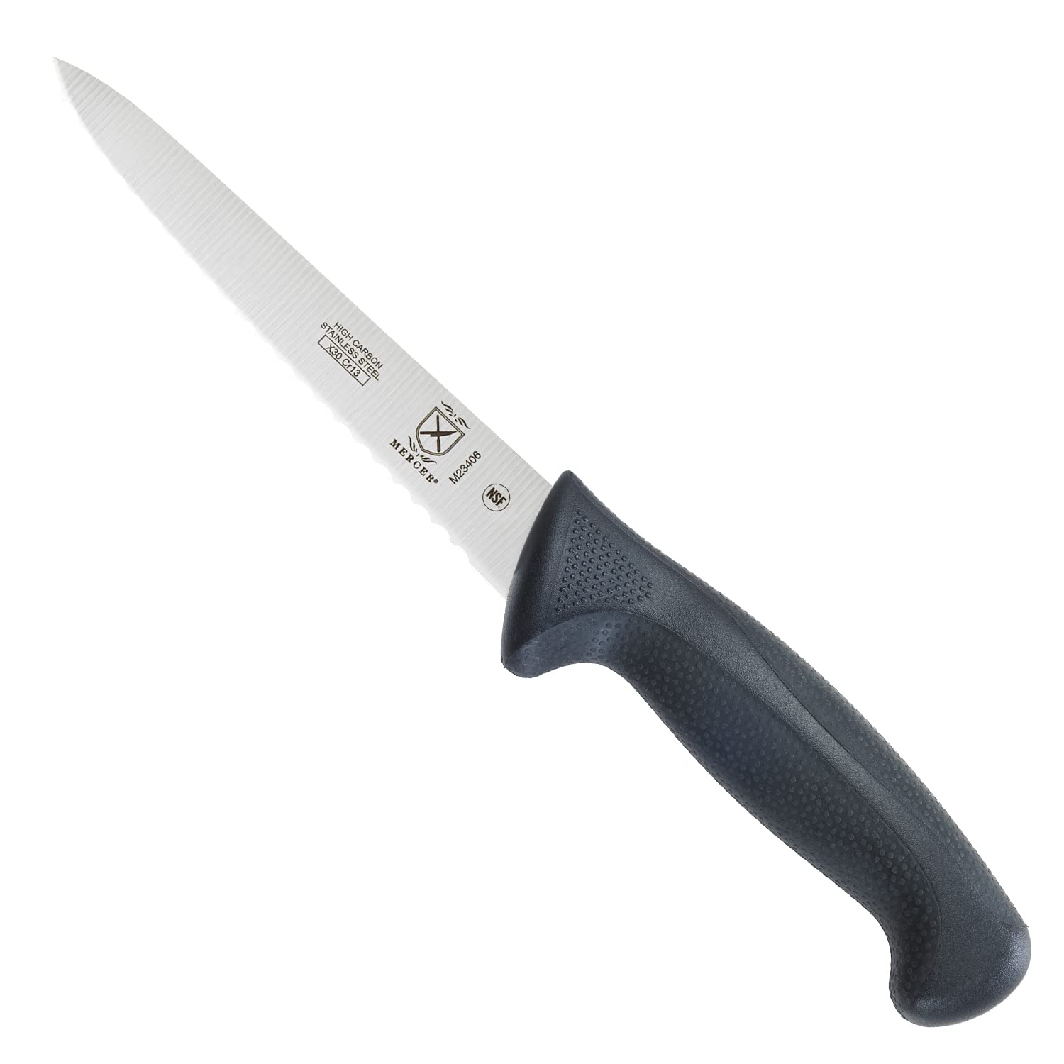 Mercer Culinary M23406 6-Inch Wavy Edge Utility Knife with Black Handle - Perfect for Slicing, Chopping & Food Prep in Professional Kitchens & Home Cooking