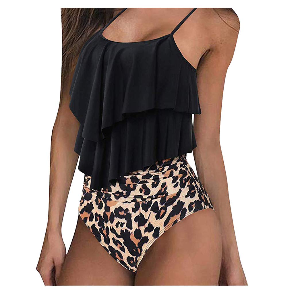 Kaloaede Straps Ruffle Women's Sexy High Waist Tankini Swimsuit 2 Piece Set - Perfect for Beach, Pool, and Summer Vacations