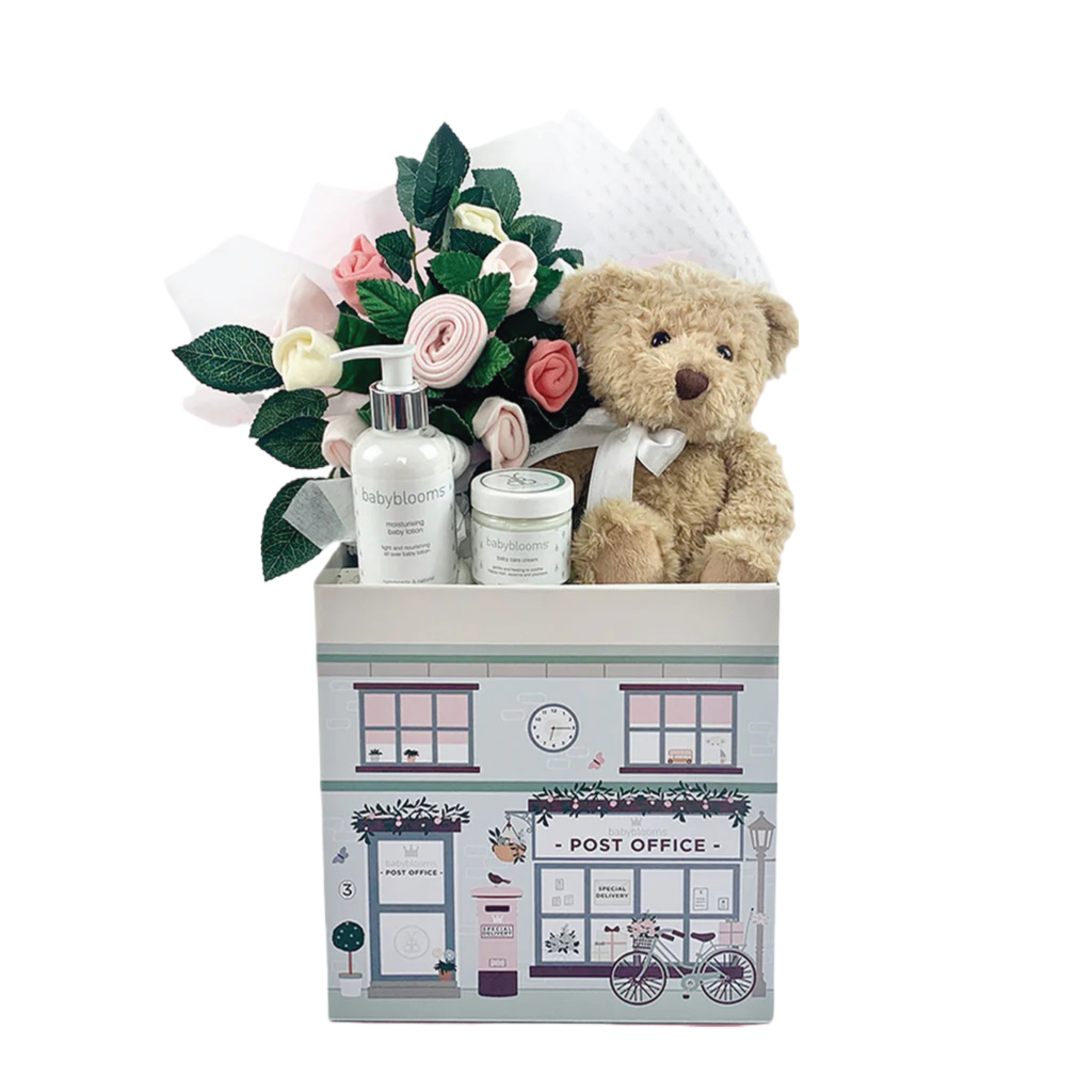 Bear & Bouquet Welcome Baby Girl Gift Box Set - Newborn Baby Shower Present for Girls - Perfect for Birthdays, Christenings & Celebrations