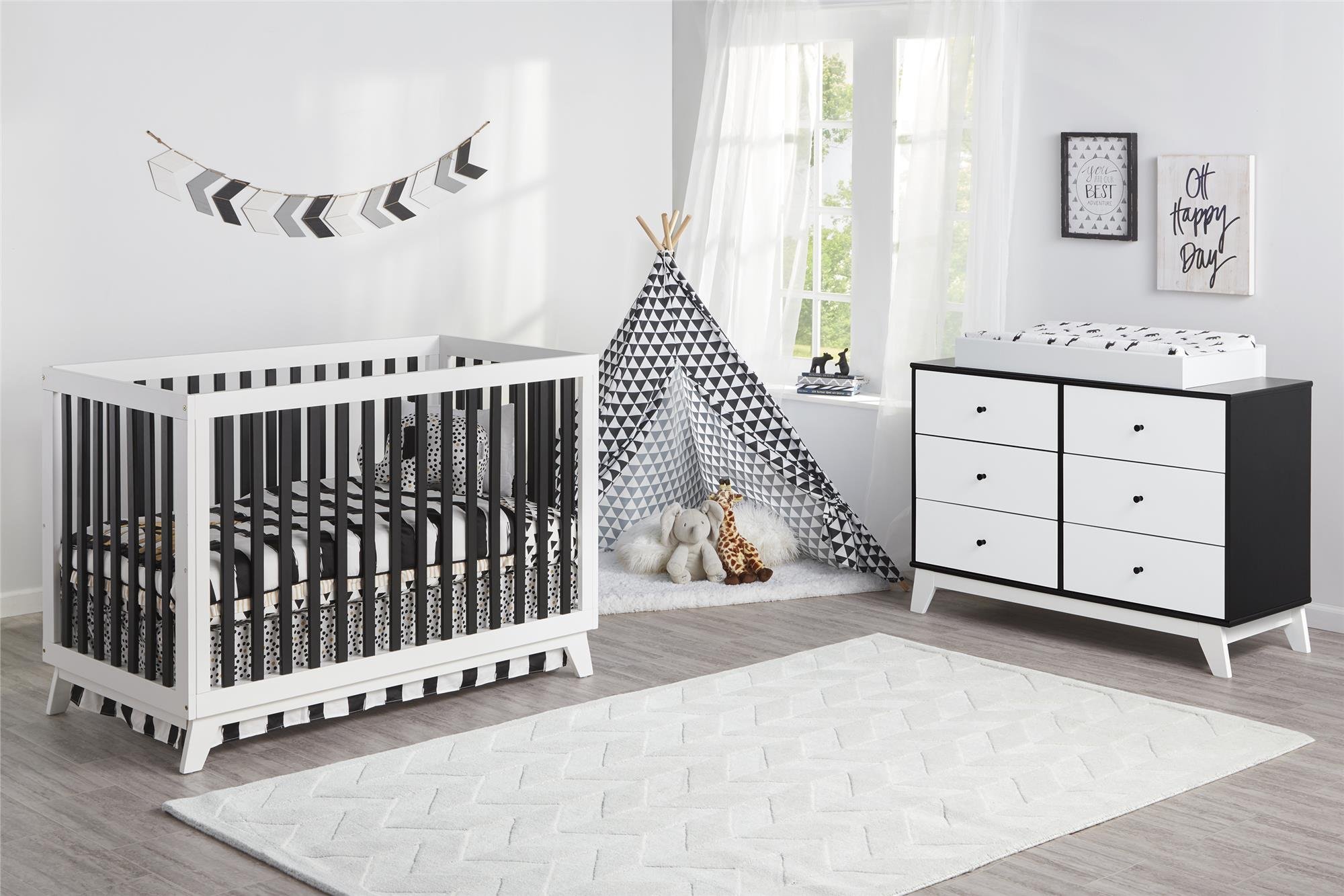 Little Seeds Rowan Valley Flint Crib - Black & White Convertible Baby Crib for Nursery, Toddler Bed & Daycare Use