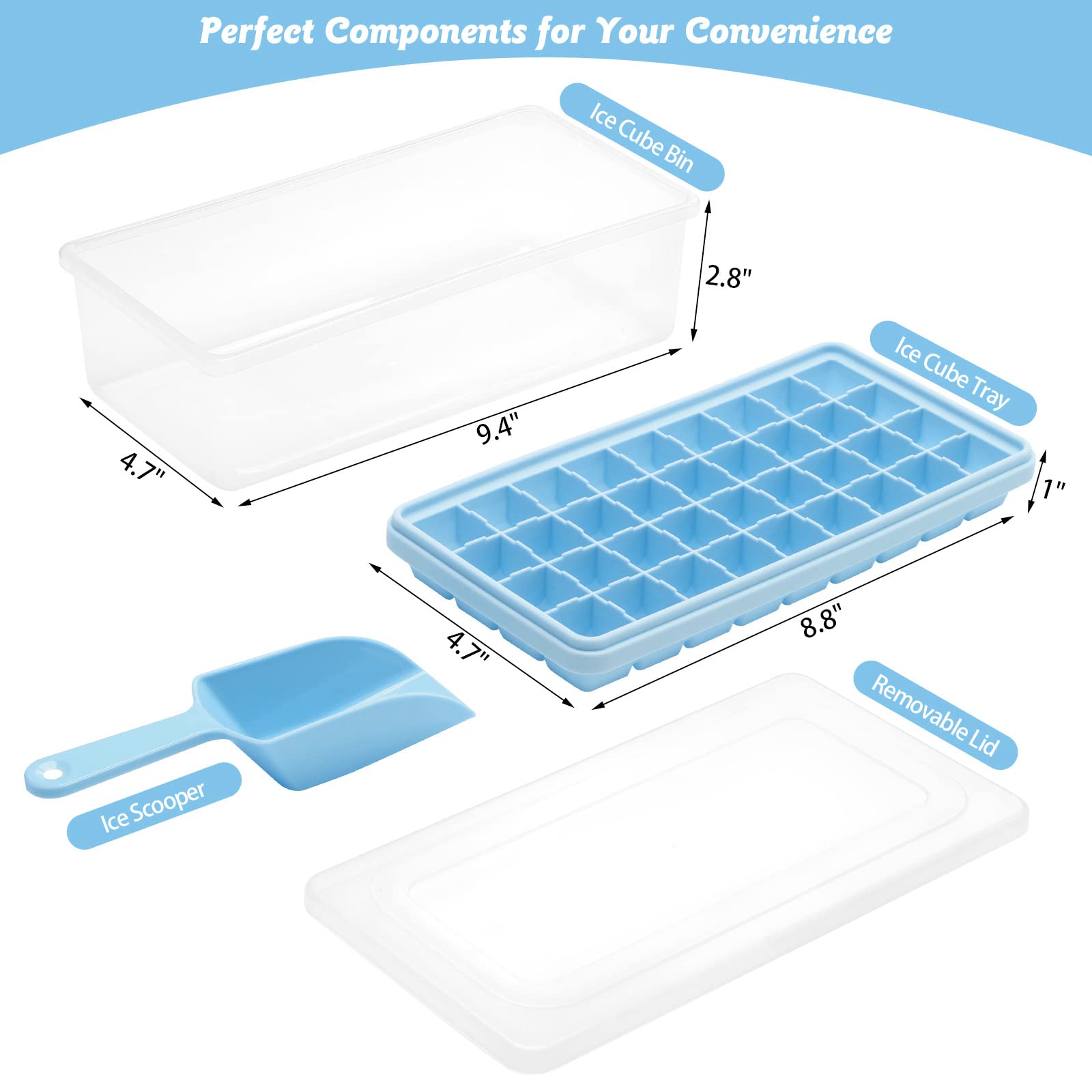 Premium Food-Grade Silicone Ice Cube Tray with Lid & Storage Bin - 36 Small Nugget Ice Molds for Freezer | Leak-Proof Cover & Container | Flexible Easy-Release Design | Perfect for Cocktails, Smoothies & Home Bars