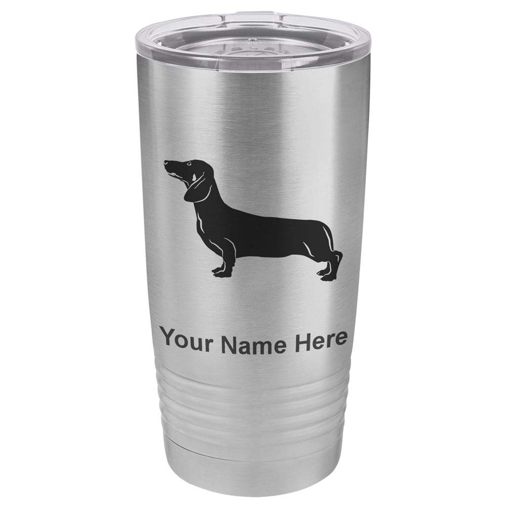 LaserGram 20oz Vacuum Insulated Stainless Steel Tumbler Mug with Dachshund Dog Design - Personalized Engraving Included - Keeps Drinks Hot/Cold for Hours - Perfect for Coffee, Tea, Water & Outdoor Activities