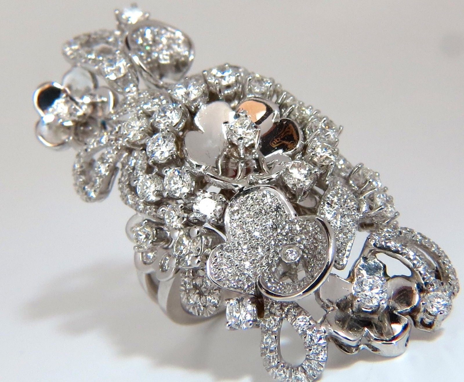 4.00 Carat Natural Brilliant Diamond Floral Cocktail Vine 3D Deco Ring in 18K Gold – Perfect for Weddings, Parties & Special Occasions