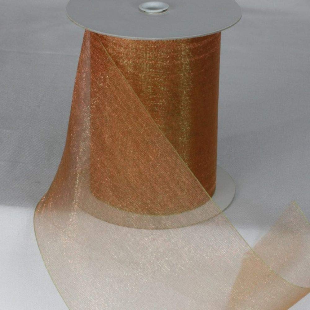 Sparkling Brown & Gold Crystal Organdy Wired Ribbon - 4 Inch x 27 Yards Bulk Roll for Gift Wrapping, Wedding Decor, DIY Crafts & Party Supplies