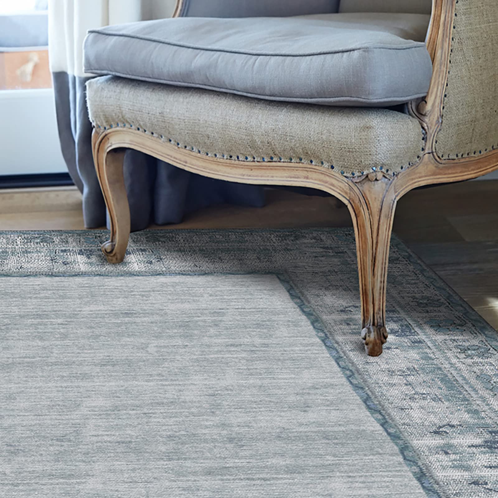 Ruggable Washable 5x7 Area Rug - Zinnia Blue | Premium Non-Slip Rug for Living Room, Bedroom, Kitchen, Office & Classroom | Includes Gripper Pad | Perfect for High-Traffic Areas & Pet-Friendly Homes