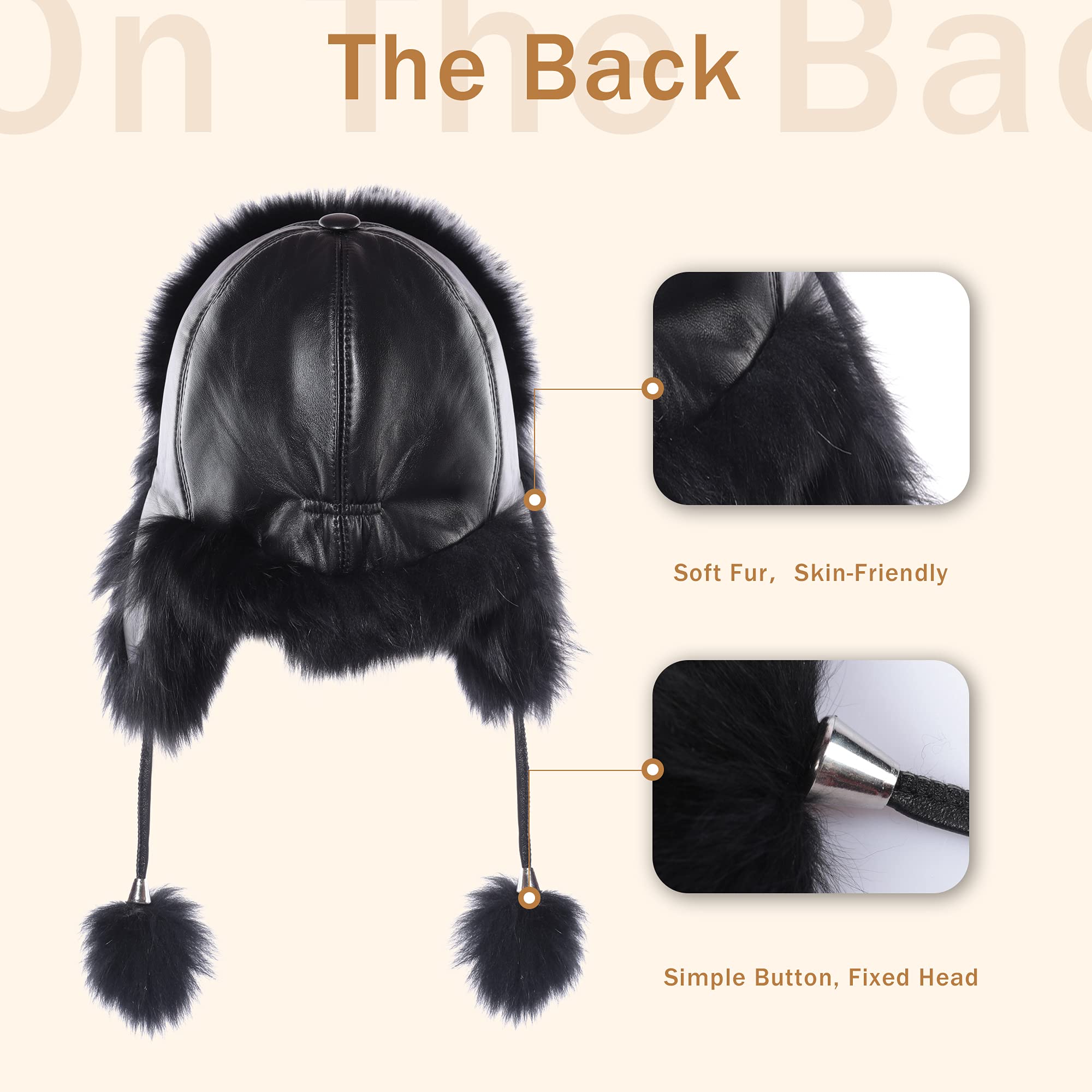 Fur Story Women's Fur Trapper Hat with Sheepskin Earflaps - Warm Winter Hat with Pom Pom for Cold Weather & Outdoor Activities