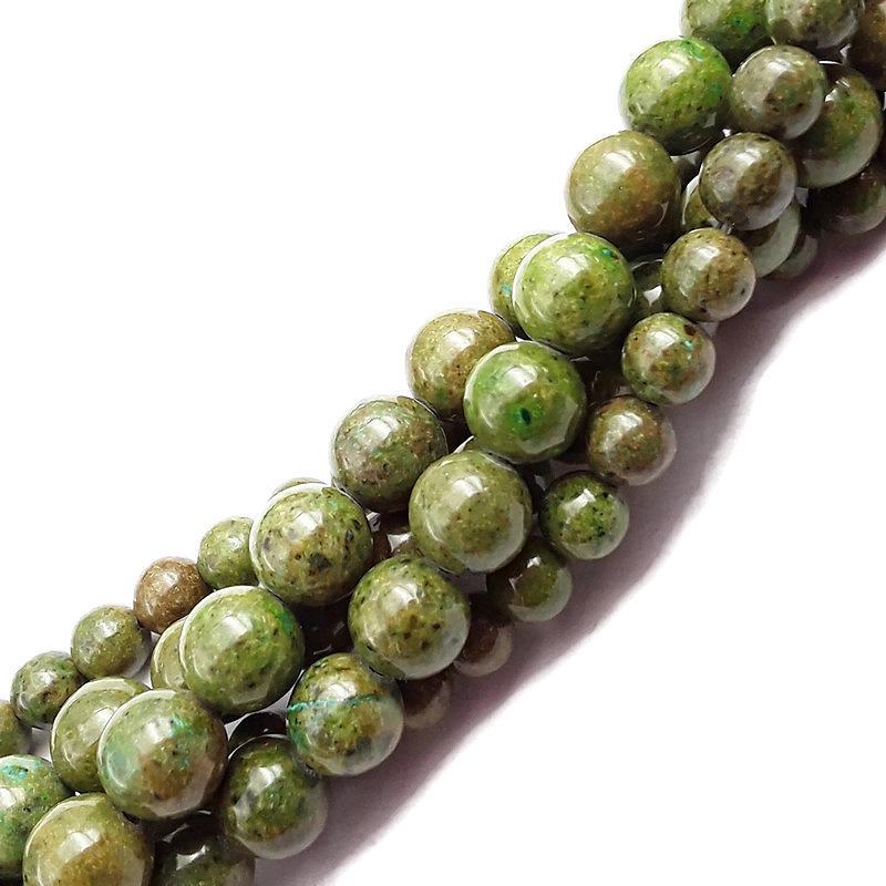Natural Epidote Pyrite Inclusions Smooth Round Beads 6mm 8mm 15.5 Inch Strand - Healing Crystal Jewelry Making & Meditation Beads