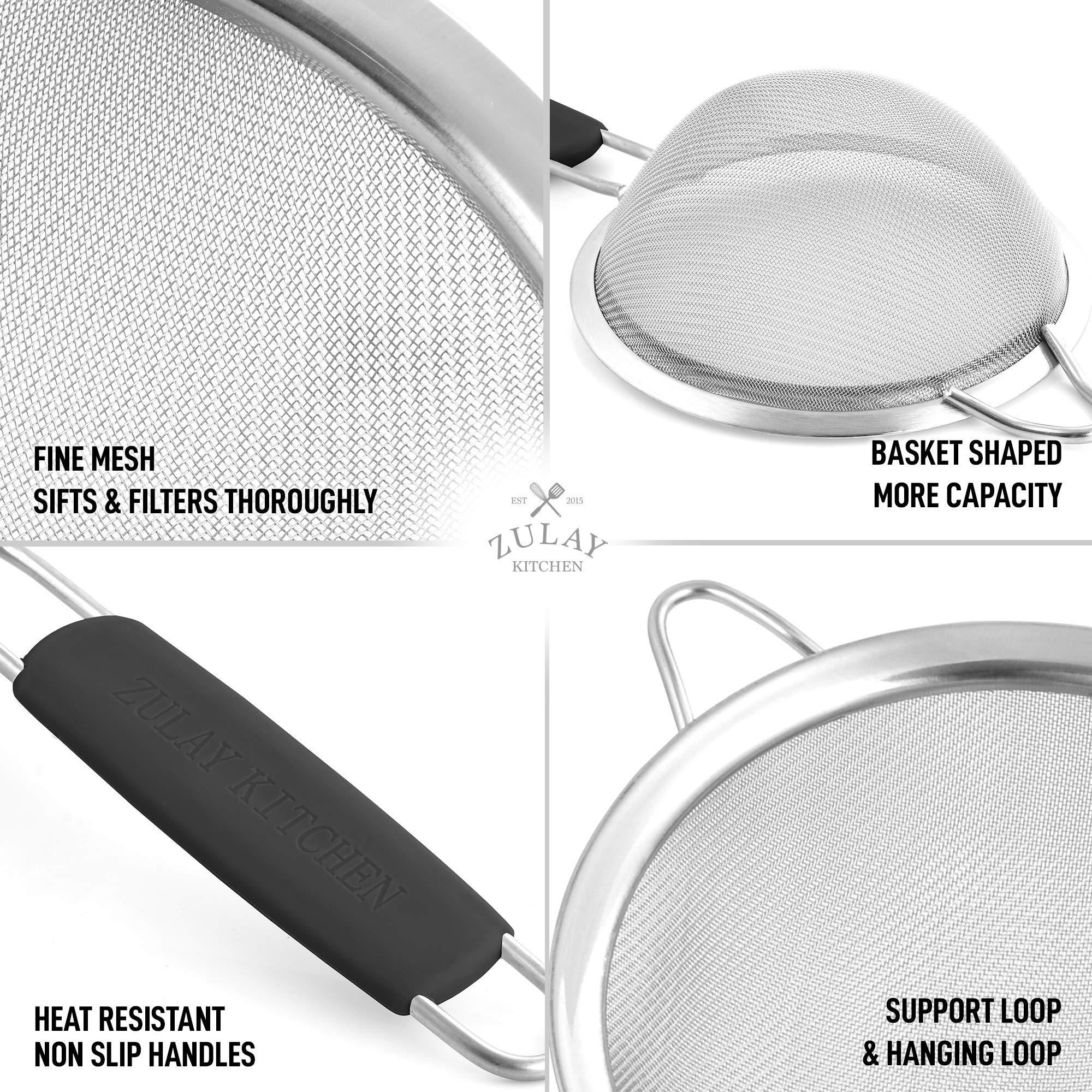 Premium Stainless Steel Fine Mesh Strainer Set - 3 Sizes for Kitchen Use