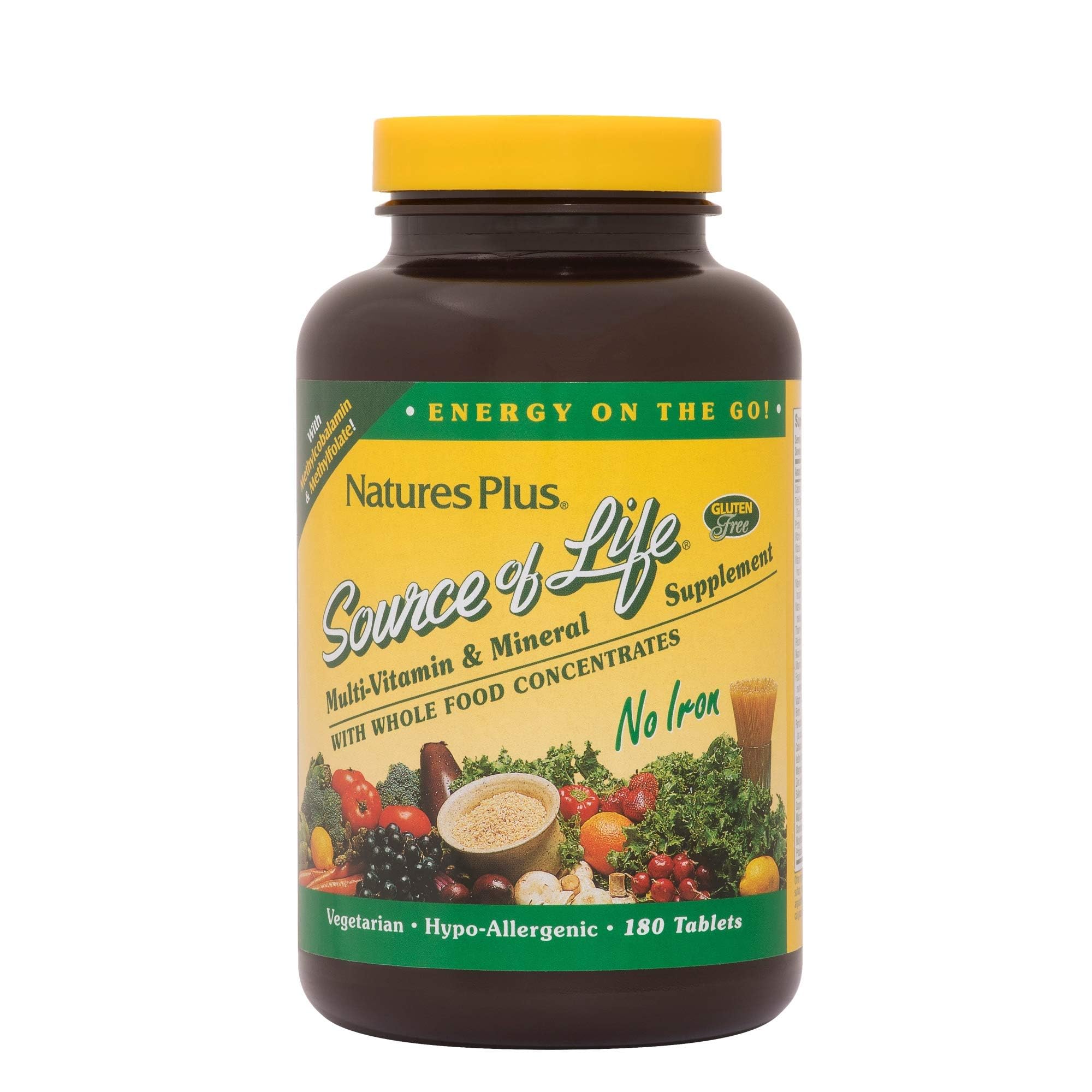 Natures Plus Source of Life No Iron Multivitamin & Mineral Supplement - 180 Tablets (Pack of 2, 120 Servings) - Gluten Free, Vegetarian Formula for Natural Energy & Wellness - Perfect for Daily Health Support & Active Lifestyles