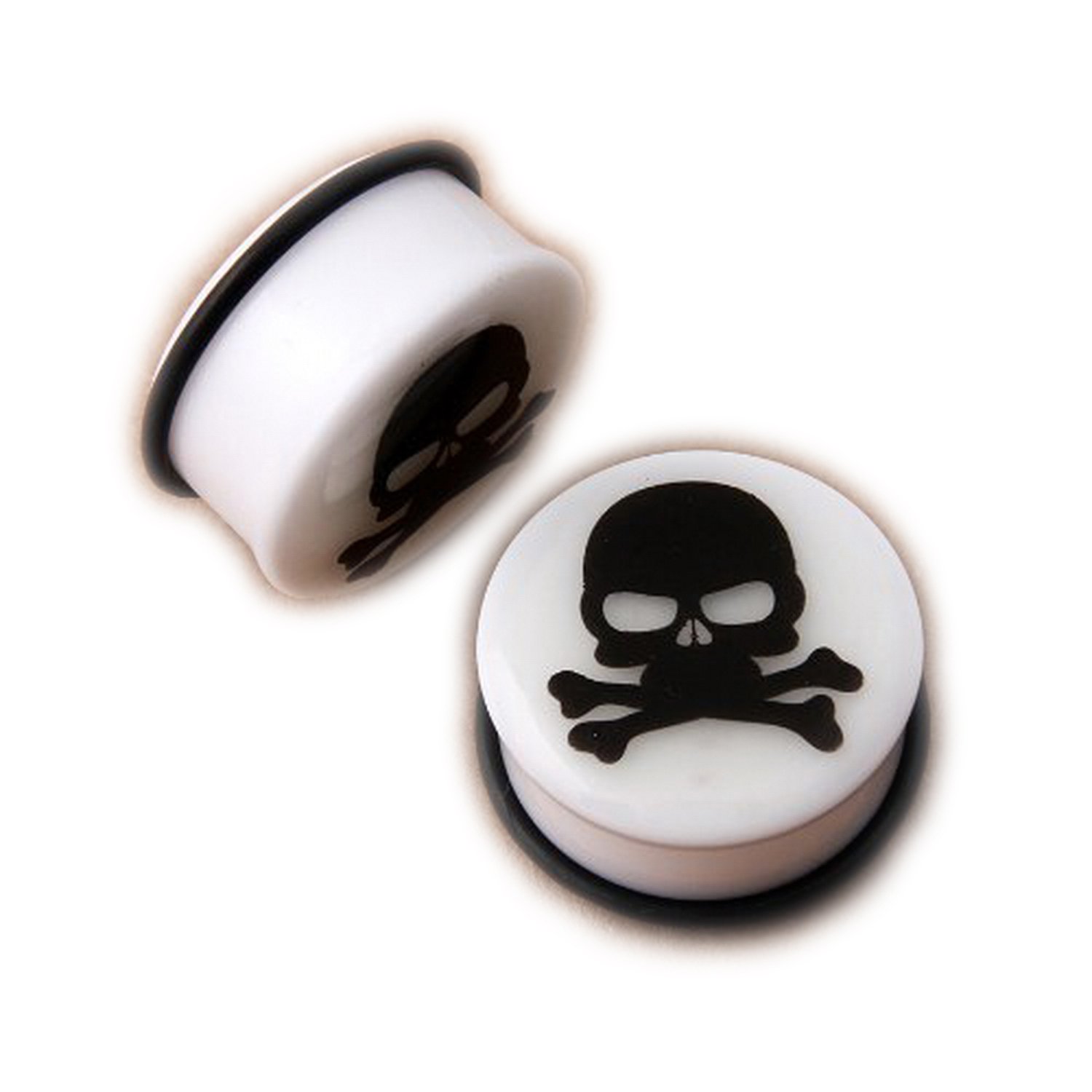 AP-517 Glow in The Dark Crossbones Skull Acrylic Single Flare O-Ring Ear Plugs Gauges - 4G | Punk Gothic Jewelry for Nightlife & Concerts