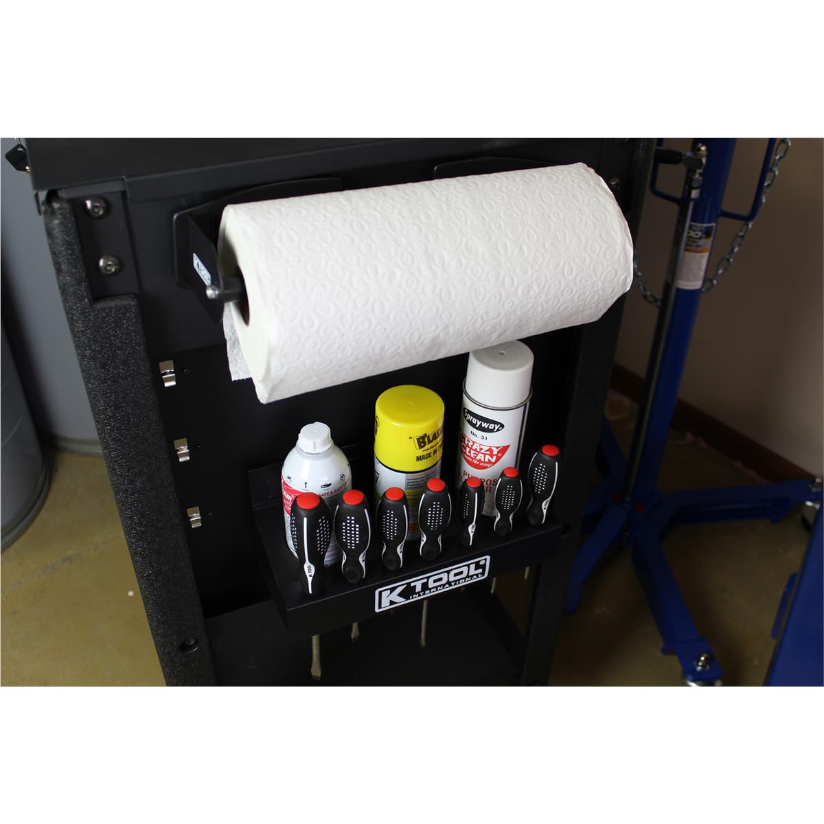 K Tool International 72462A Magnetic Toolbox Shelf Set - 4-Piece Garage Organizer with 2 Rubber Coated Trays, Paper Towel & Spray Can Holder for DIY, Auto Repair & Workshop Storage (Black) - Perfect for Tool Organization & Space Saving in Garages, Workshops & Home Repair Areas