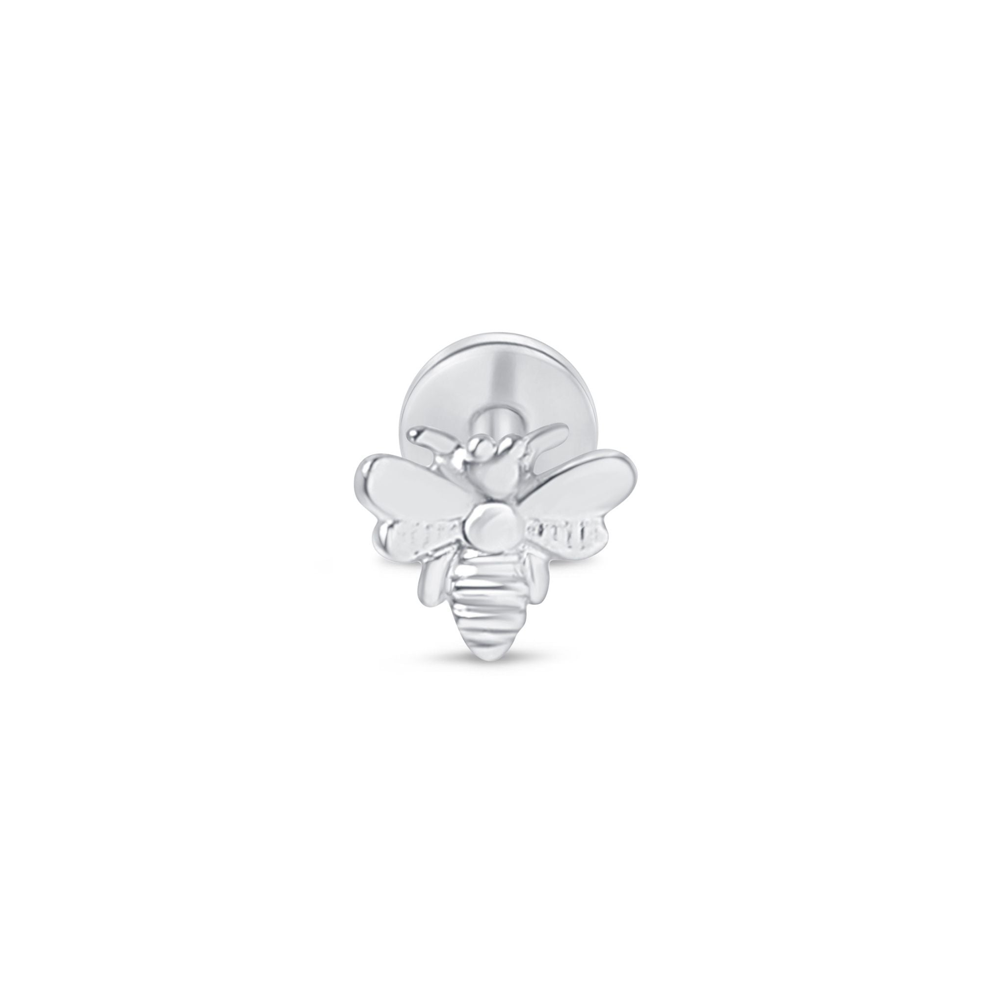 Minimalist Bee Flat Back Stud Earrings in Solid 14k White Gold - Dainty Jewelry for Everyday Wear, Gift for Her, Wedding, Anniversary