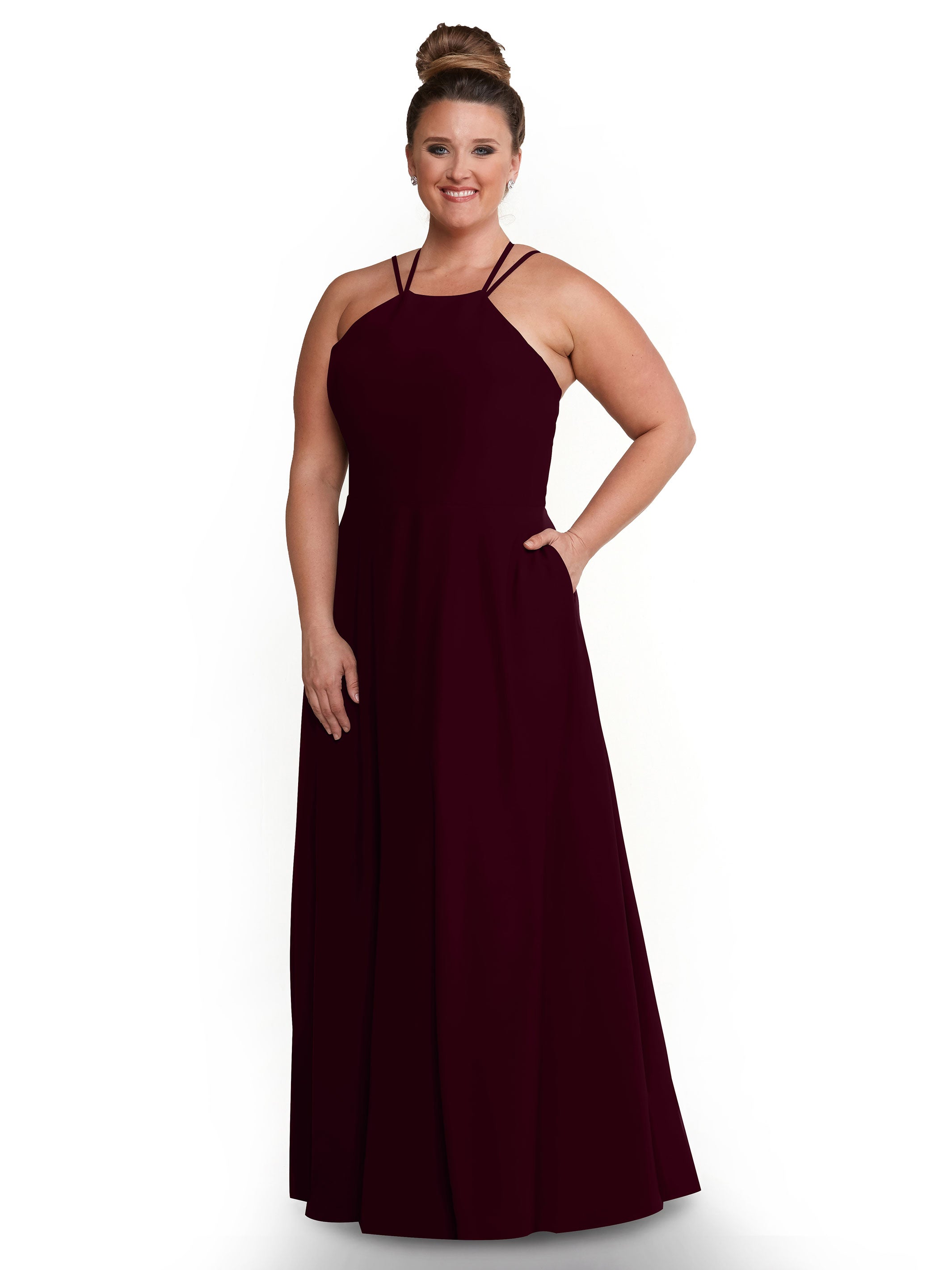 Elegant 83006 Stretch Chiffon A-Line Bridesmaid Dress with Halter Neckline - Perfect for Weddings, Formal Events & Special Occasions