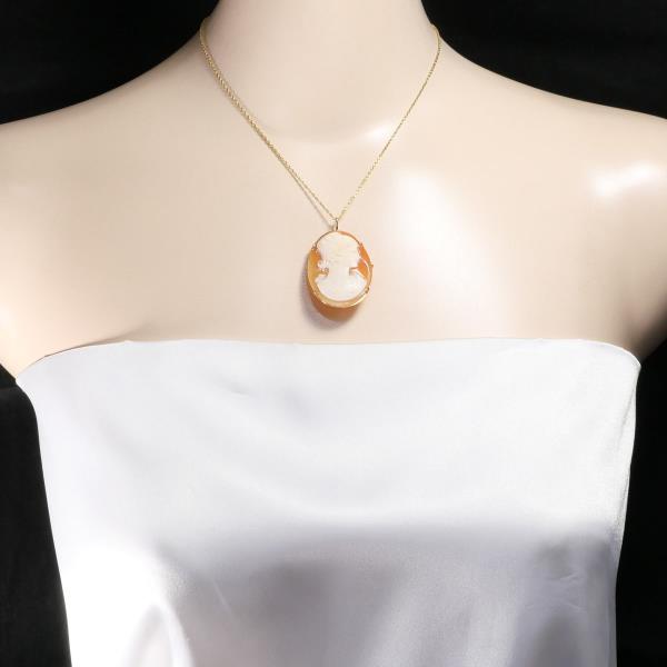 18K Yellow Gold Shell Cameo 2-Way Convertible Necklace & Brooch - Vintage Jewelry for Women, Elegant Gift for Mother's Day, Wedding & Special Occasions