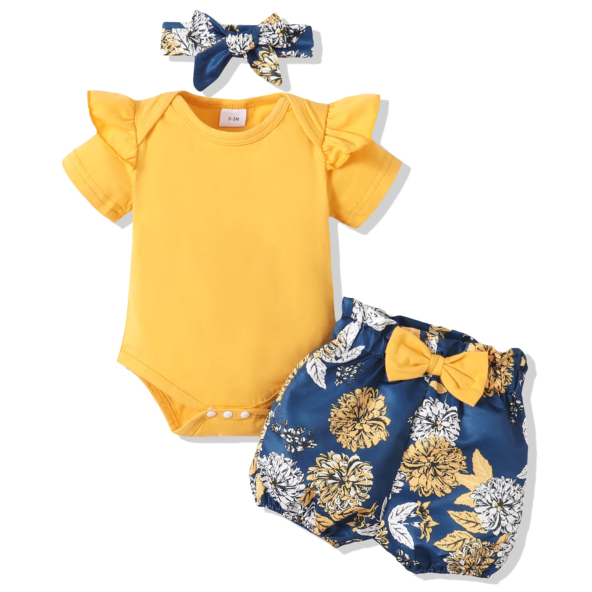 XUANHAO Newborn Baby Girl Clothes Set - Floral Romper Jumpsuit & Shorts Outfit for Summer | Cute Infant Outfits for Photoshoot, Playtime & Special Occasions