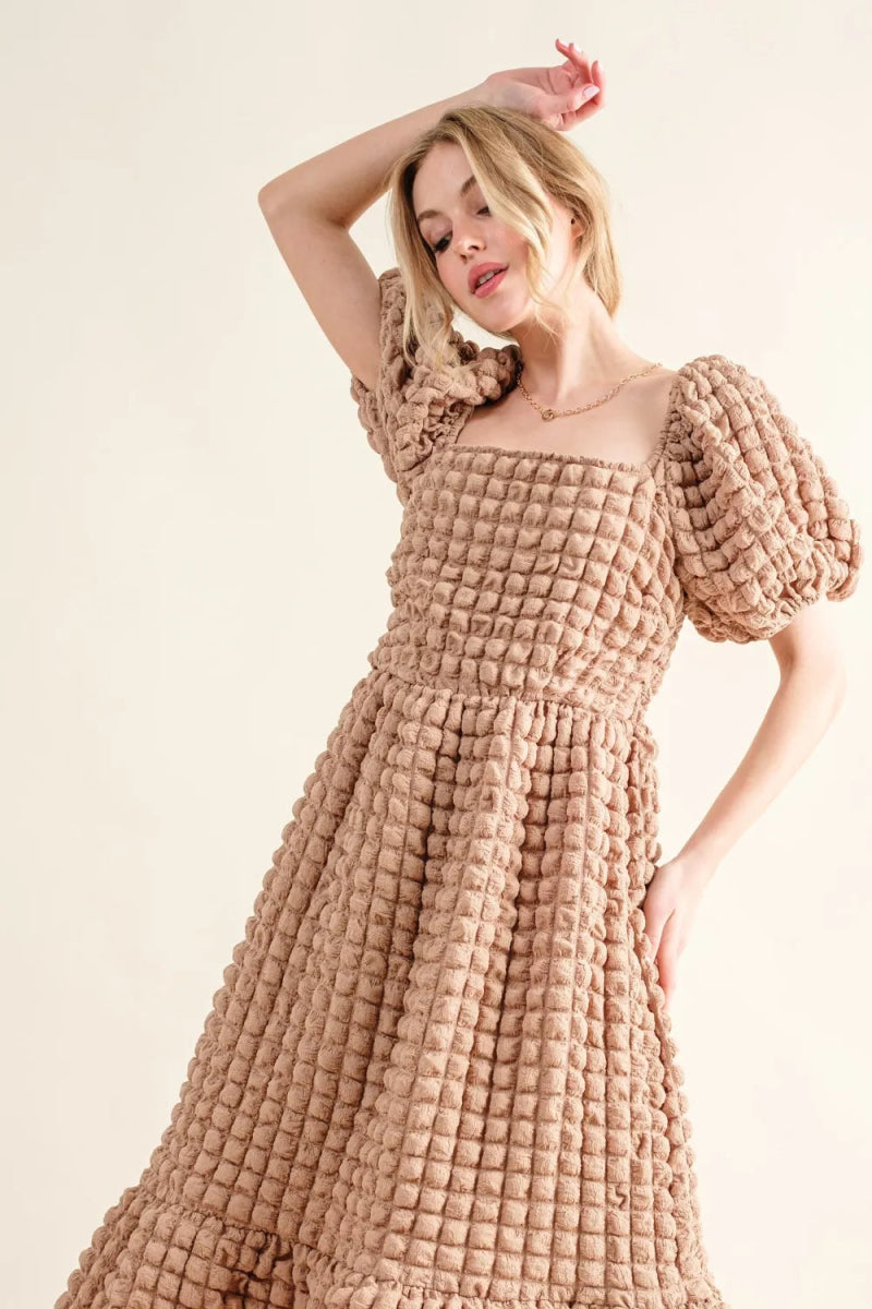 Full Size Square Neck Puff Sleeve Dress for Women - Elegant Flowy Summer Dress for Weddings, Parties & Date Nights