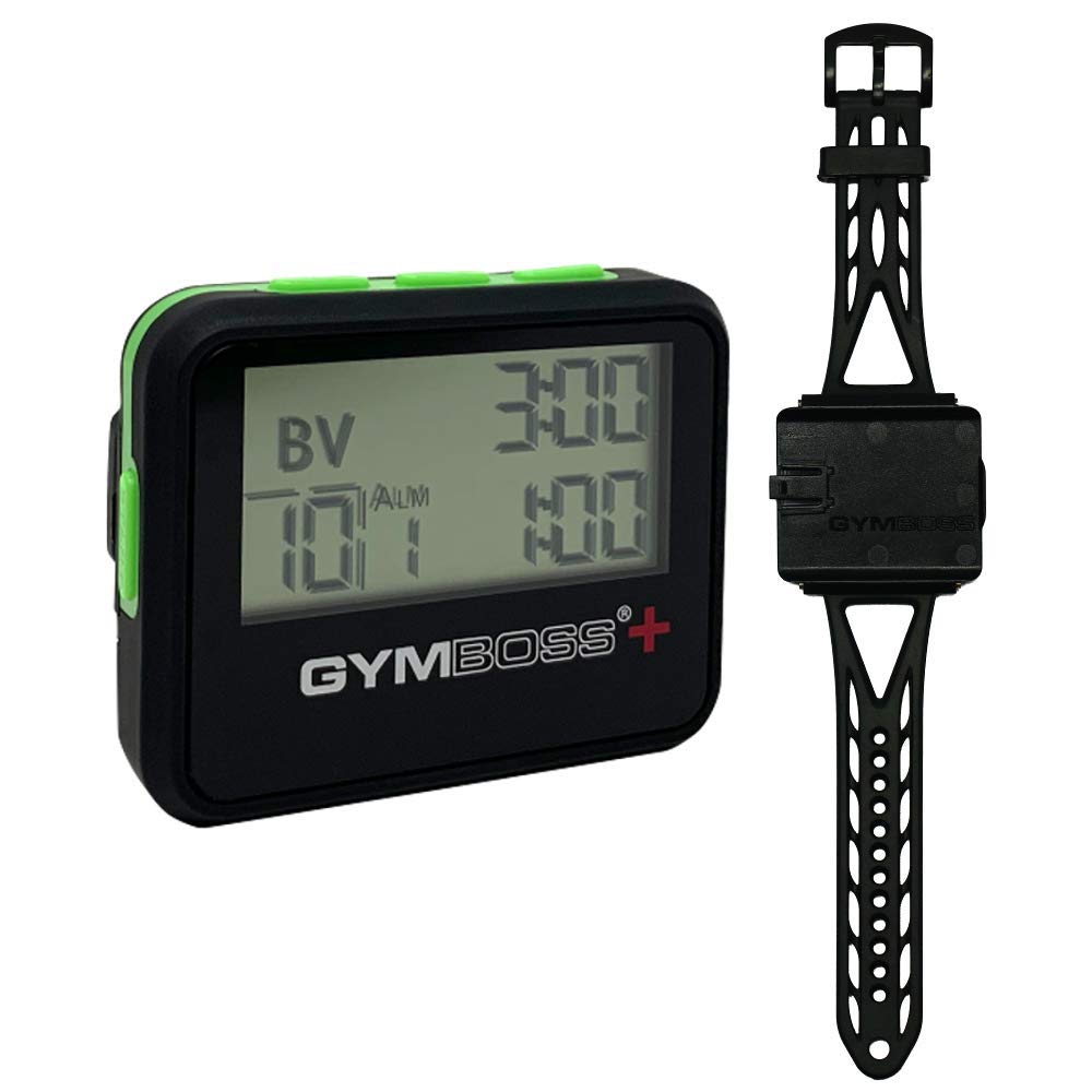 Gymboss Plus Interval Timer & Stopwatch with Adjustable Strap - Black/Green Buttons Bundle for HIIT, CrossFit, Running & Workout Training