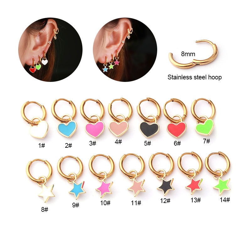 16G Surgical Steel Hoop Earrings with Enamel Dangling Design | Hypoallergenic Body Jewelry for Women | Perfect for Parties, Weddings & Everyday Wear