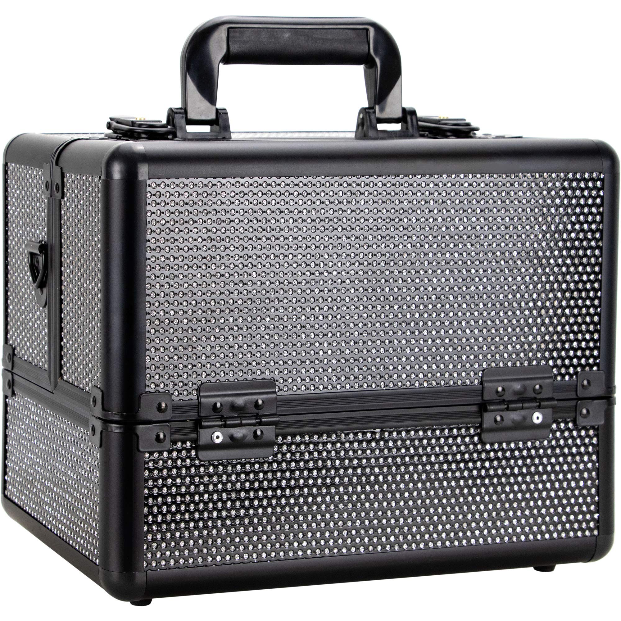 Ver Beauty 2-Tier Extendable Makeup Organizer with Shoulder Strap & Key Lock - Professional Cosmetic Storage Train Case for Makeup Artists (Black Krystal) - Perfect for Salon, Travel & Home Vanity Organization