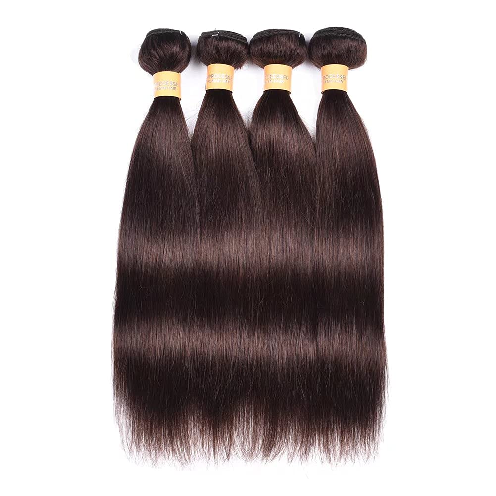 Peruvian Virgin Human Hair Extensions - 4 Bundles Dark Brown 8A Silky Straight Weave (18 20 22 24 inch, Color #2) | Natural Look for Styling & Volume | Perfect for Daily Wear, Parties & Special Occasions