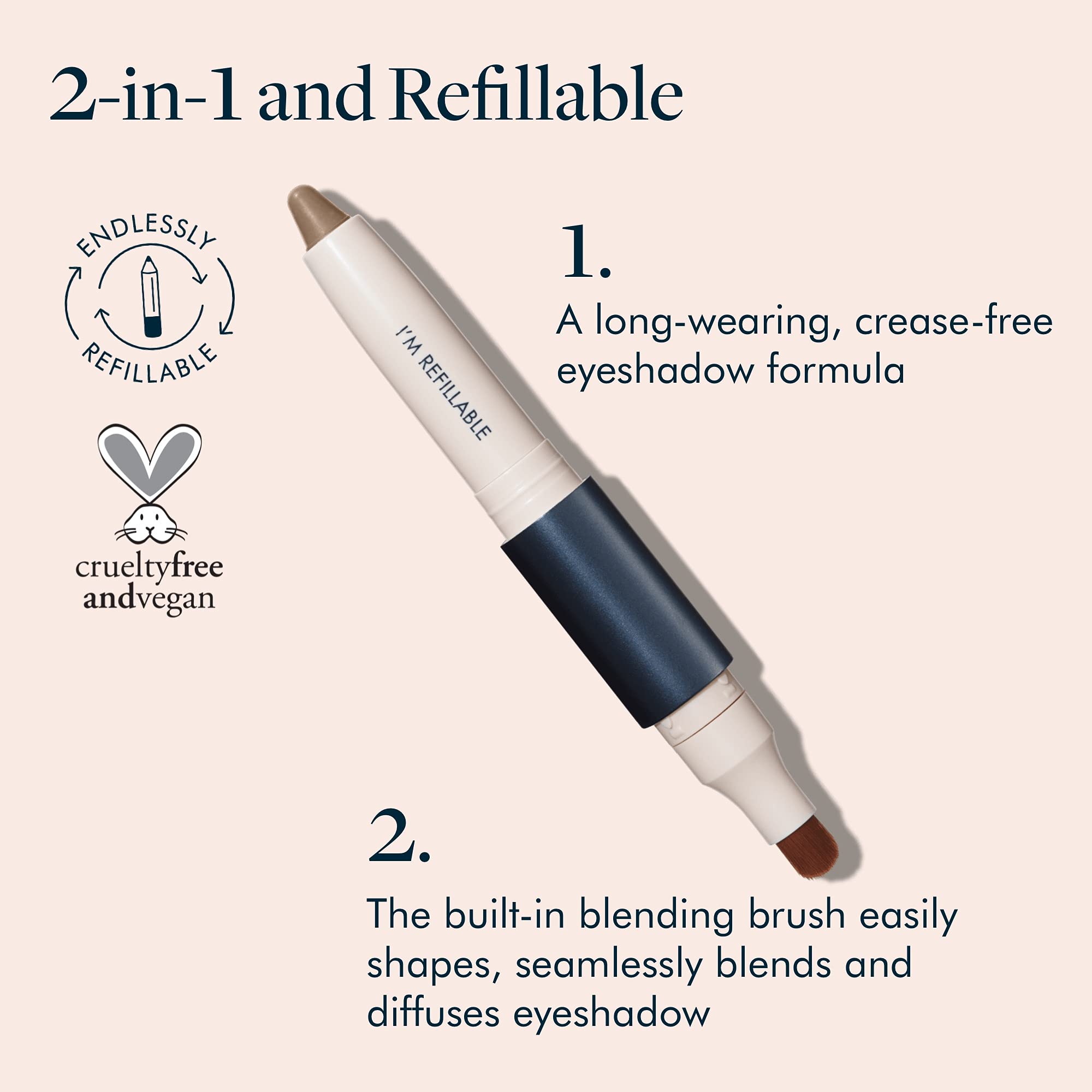 TRE'STIQUE Refillable Eyeshadow Crayon with Built-In Blending Brush | Vegan, Sustainable & Clean Beauty Makeup | Long-Lasting Cream Shadow Stick for Day to Night Looks