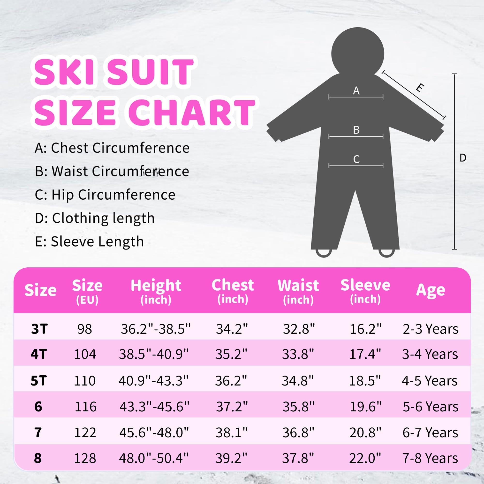 Yueta One Piece Snowsuit for Baby Boys & Girls - Waterproof Winter Ski Suit Jacket Jumpsuit for Kids 3-8 Years - Perfect for Snowboarding, Skiing & Outdoor Winter Play