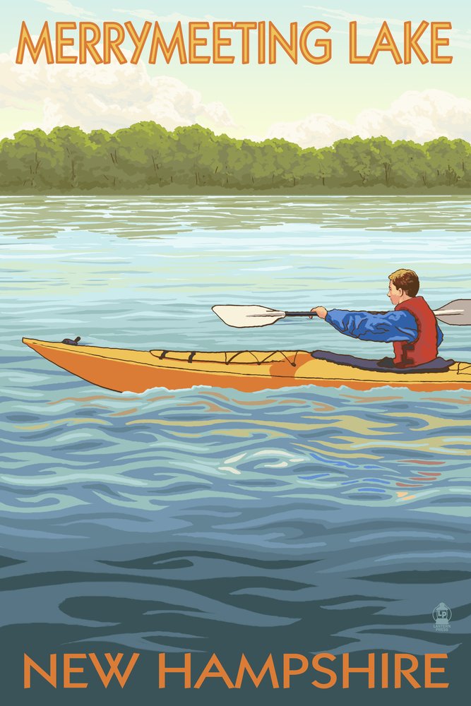 Hand Signed Giclee Art Print - Merrymeeting Lake Kayak Scene, New Hampshire (16x24, Vivid Textured Wall Decor) | Perfect for Living Room, Office & Cabin Decor