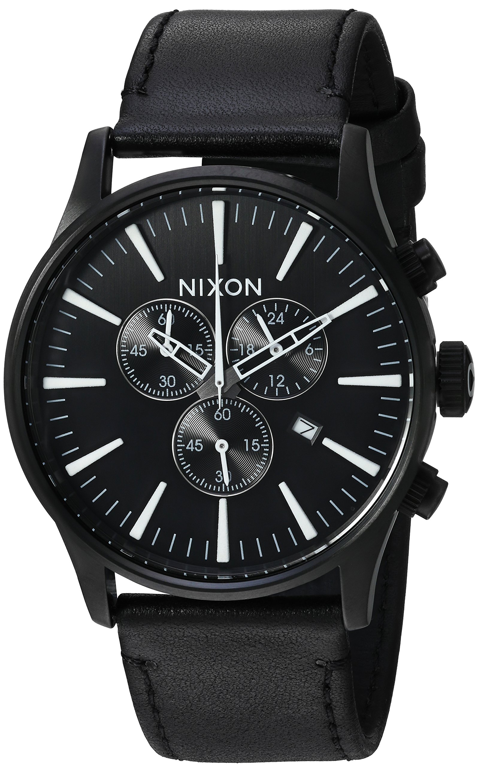 Nixon Men's Sentry Chrono Black Leather Watch - Japanese Quartz Analog Display, Water Resistant, Casual & Dress Style for Everyday Wear, Business, and Outdoor Activities