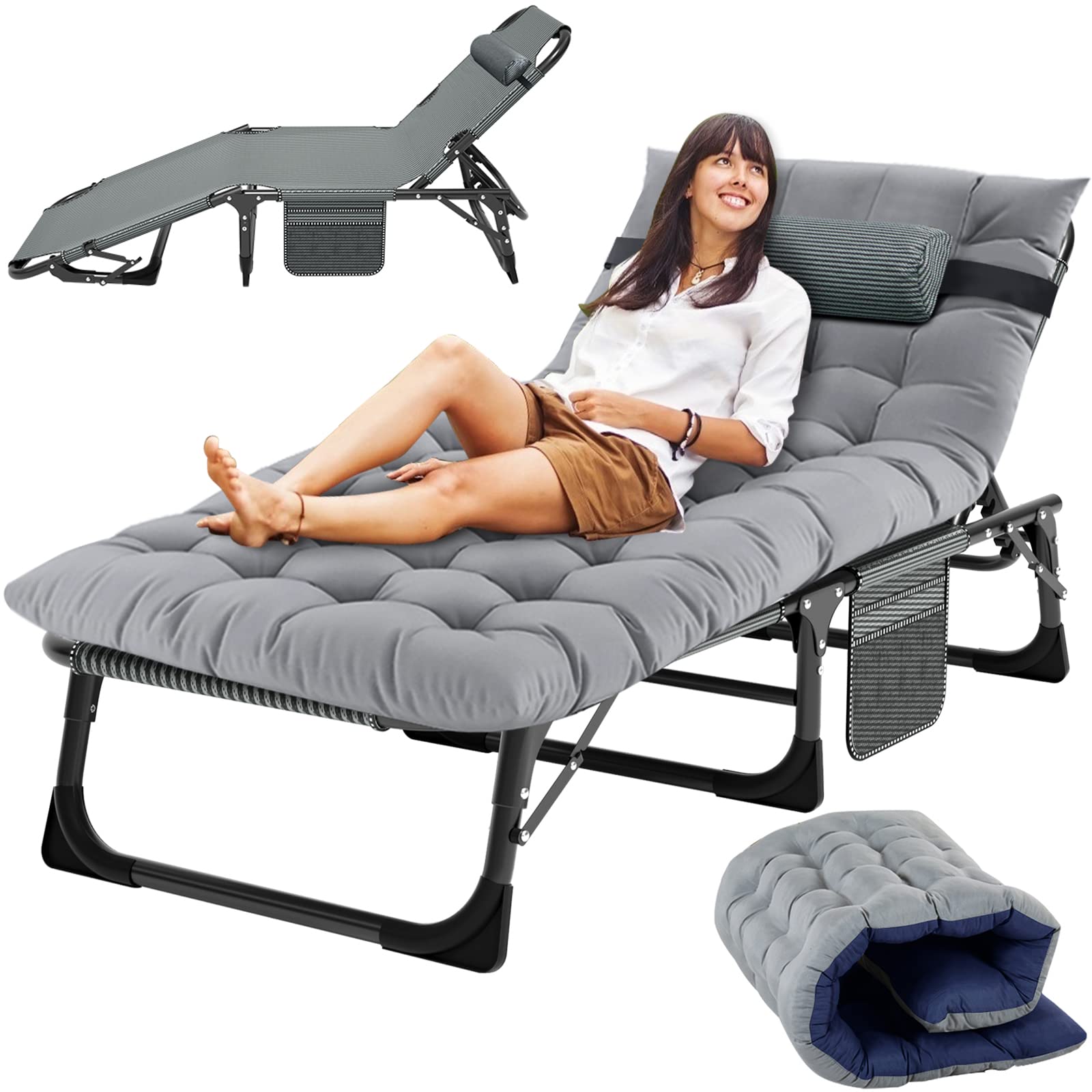 Slsy 5-Position Folding Cot for Adults - Portable Chaise Lounge Chair for Outdoor, Beach, Camping & Pool - Lightweight Sunbathing Bed for Lawn, Patio & Backyard Relaxation