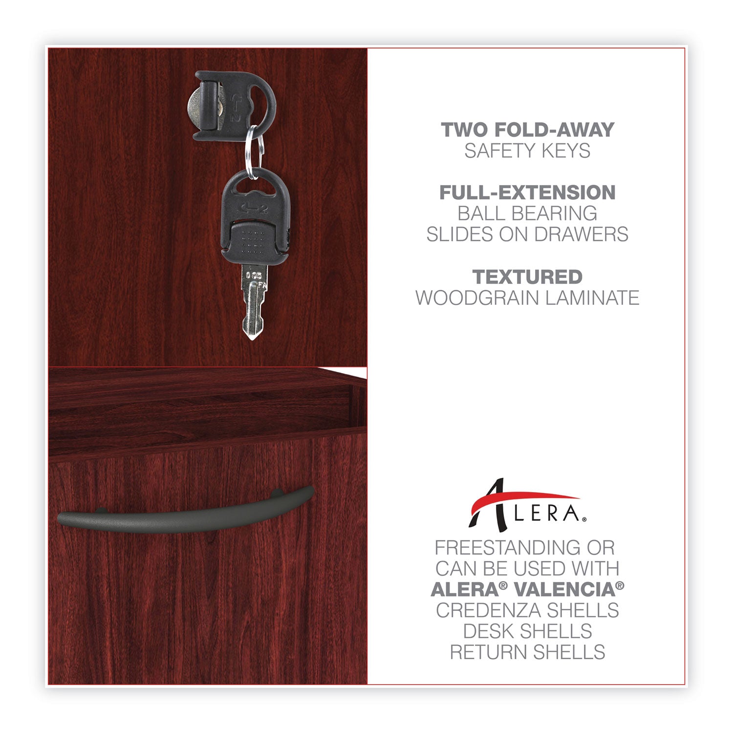 Alera Valencia Series Hanging Pedestal File Cabinet - 2 Drawers, Left/Right Opening, Legal/Letter Size, Mahogany Finish (15.63