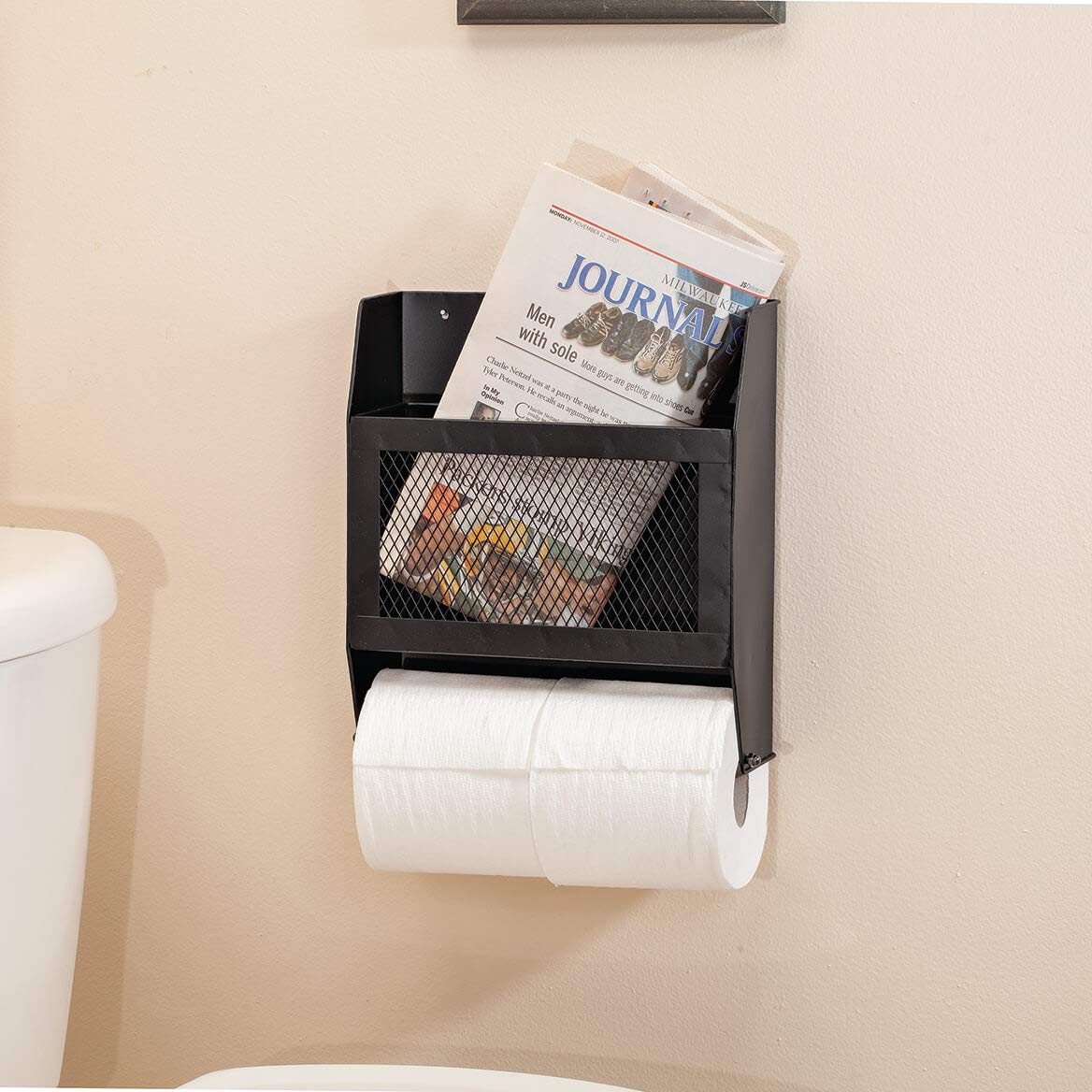 Fox Valley Traders Stainless Steel Double Toilet Paper Holder with Storage Shelf - Bathroom Organizer for Modern Homes & Luxury Hotels