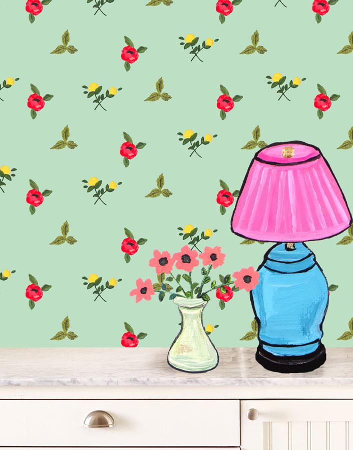 Grand Villa Garden Wallpaper by Carly Beck - Aventurine Green Floral Peel and Stick Wallpaper for Living Room, Bedroom, Home Decor
