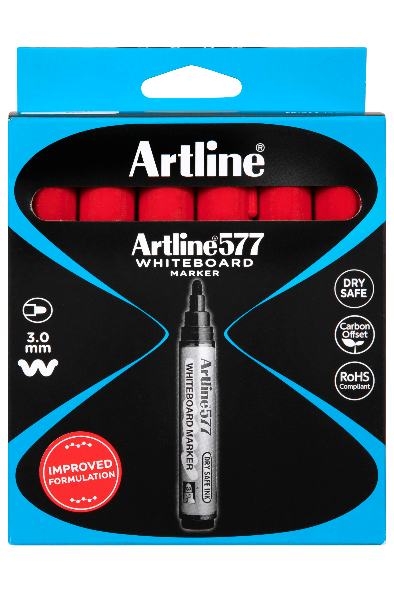 Artline 577 Whiteboard Markers - 3mm Bullet Tip, Red Ink, Pack of 12 - Perfect for Office, Classroom & Home Whiteboards