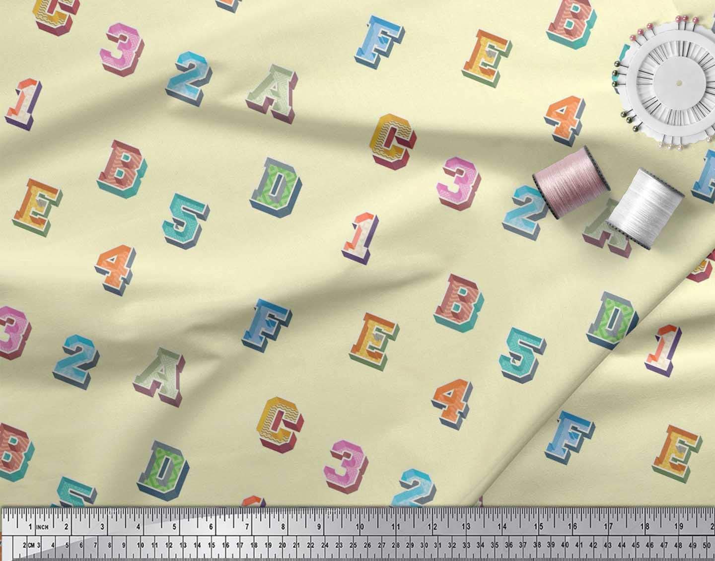 Soimoi Moss Georgette Brown Fabric by The Yard - 42 Inch Wide Educational Alphabet & Numbers Printed Textile for DIY Crafts, Kids Learning Activities, Home Decor & Fashion Projects