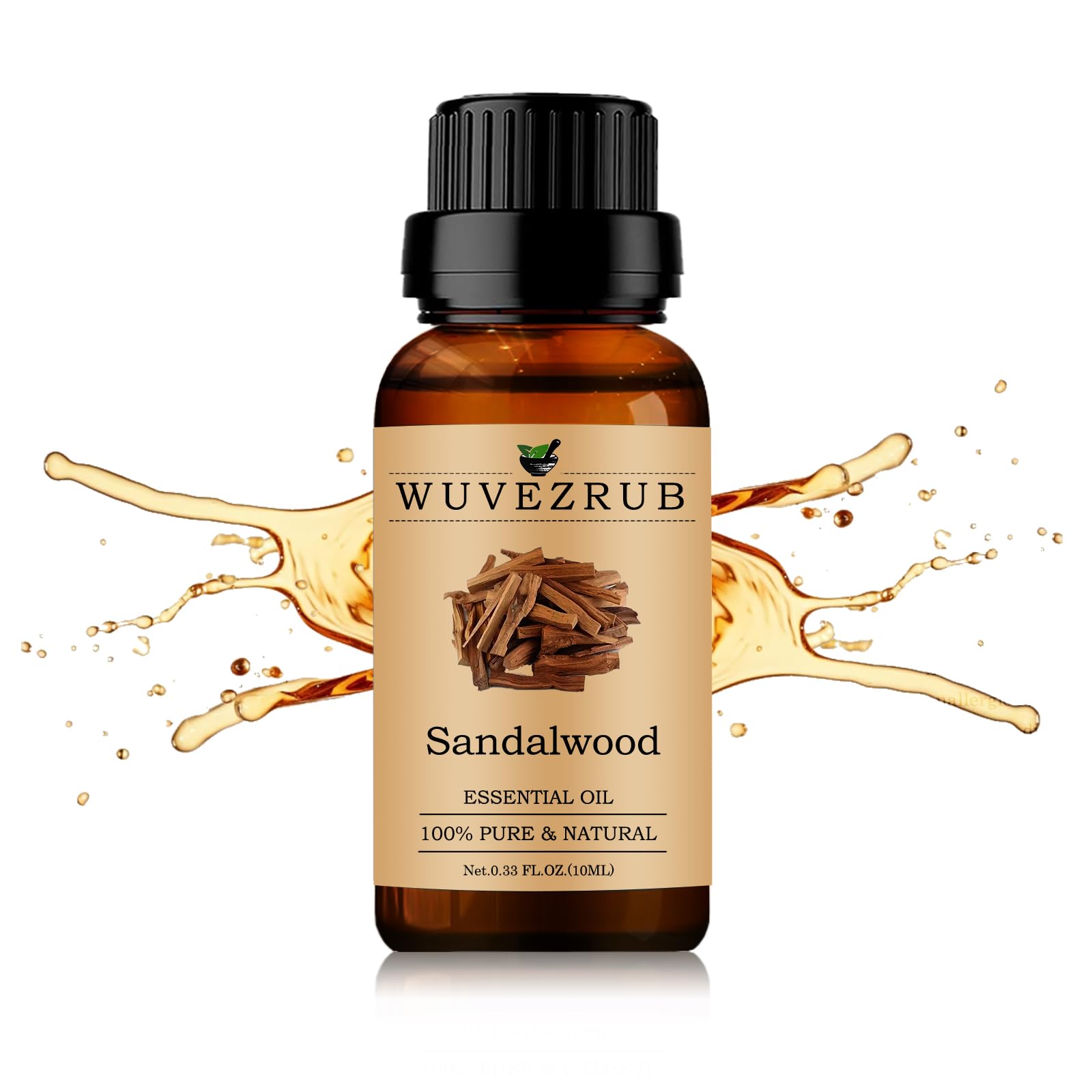 Organic 100% Pure Sandalwood Essential Oil 10ml (0.33 Fl Oz) - Natural Aromatherapy Oil for Diffusers, Massage & Relaxation - Perfect for Stress Relief, Meditation & Home Spa