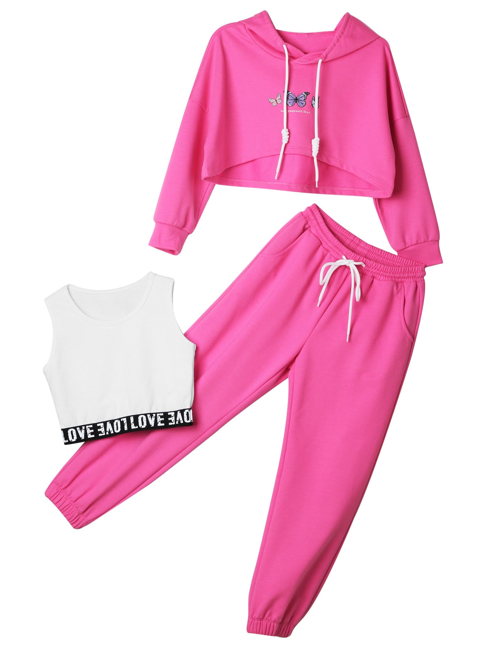 Girls Hip Hop Dance Outfit - Cropped Hoodie, Tank Top & Sweatpants 3-Piece Tracksuit Set | Stylish Activewear for Dance Practice, Gym & Streetwear Fashion