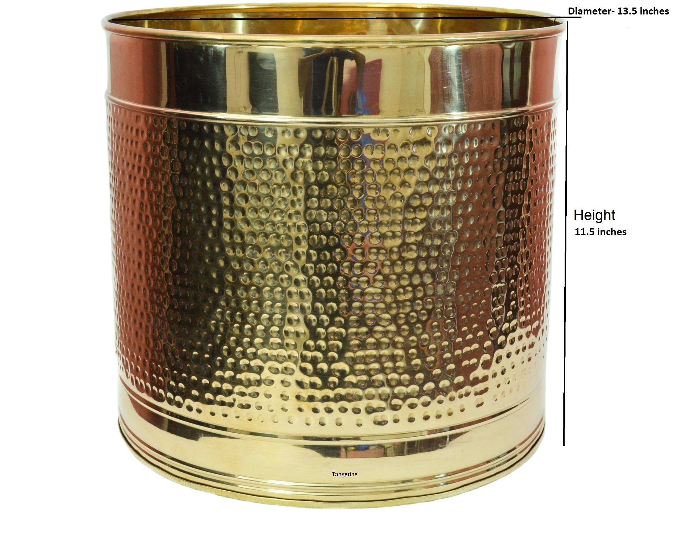 Handmade Brass Hammered Planter Pot - 13.5 Inch Round Tangerine Flower Pot with Lacquer Finish for Indoor Plants, Home Decor & Living Room - Perfect for Succulents, Ferns & Centerpieces