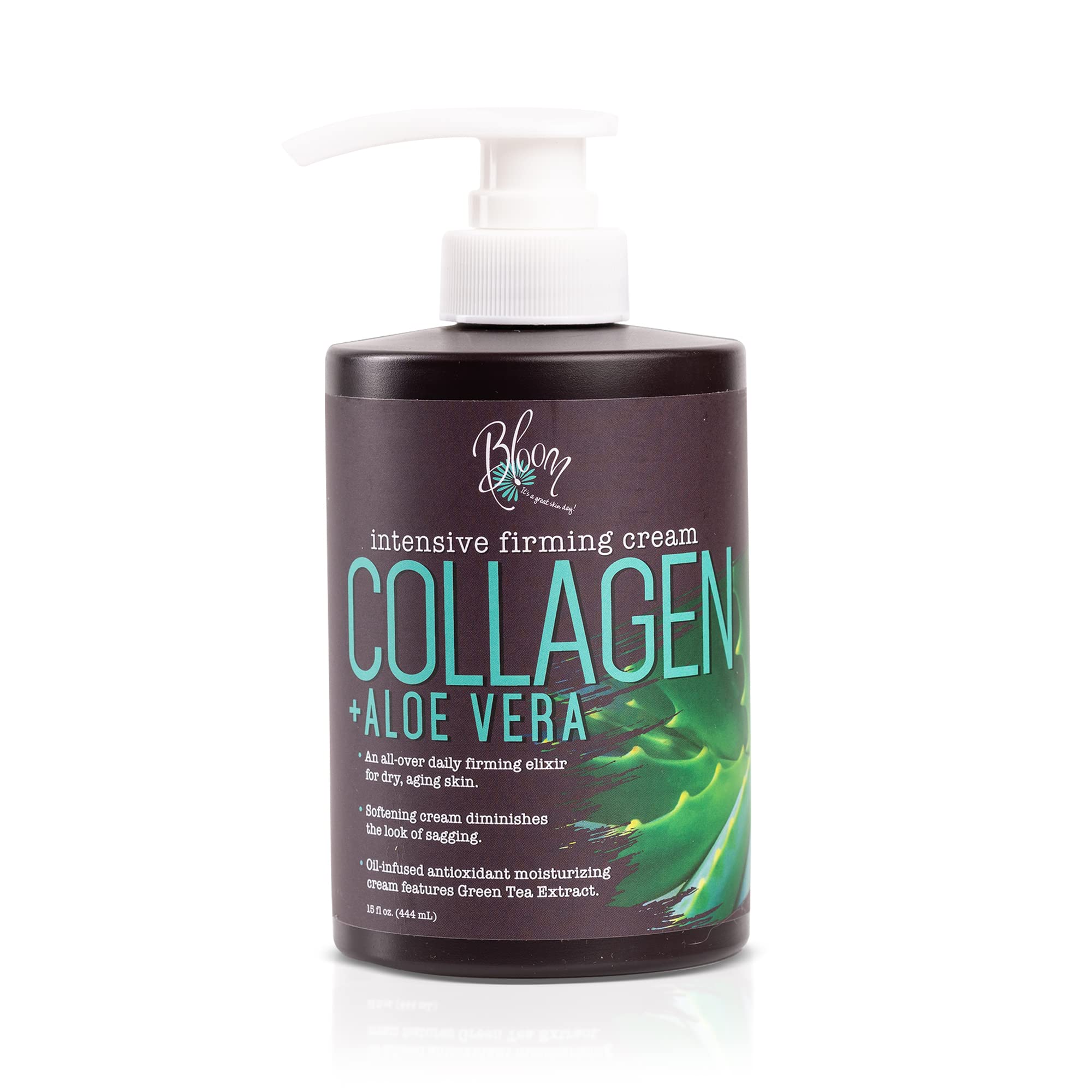 BLOOM Collagen Cream + Aloe Vera Moisturizer - Hydrating Body Lotion & Face Cream for Dry Skin | Skin Tightening & Firming Treatment | 15 Oz | Perfect for Daily Skincare Routine & Post-Workout Recovery
