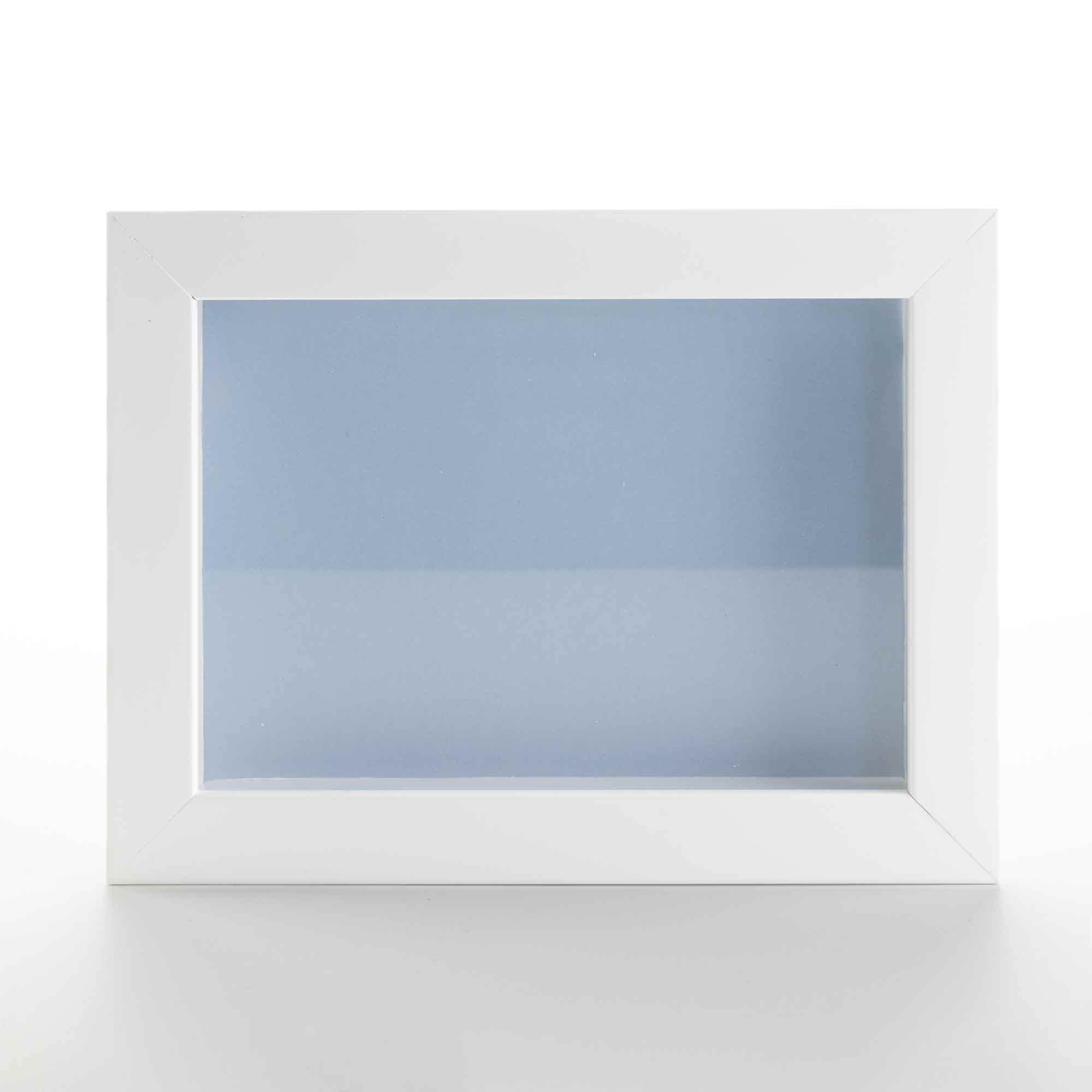 12x12 White Solid Pine Wood Shadow Box Display Frame - Acid-Free Blue Backing, UV Acrylic & Hanging Hardware - 0.75